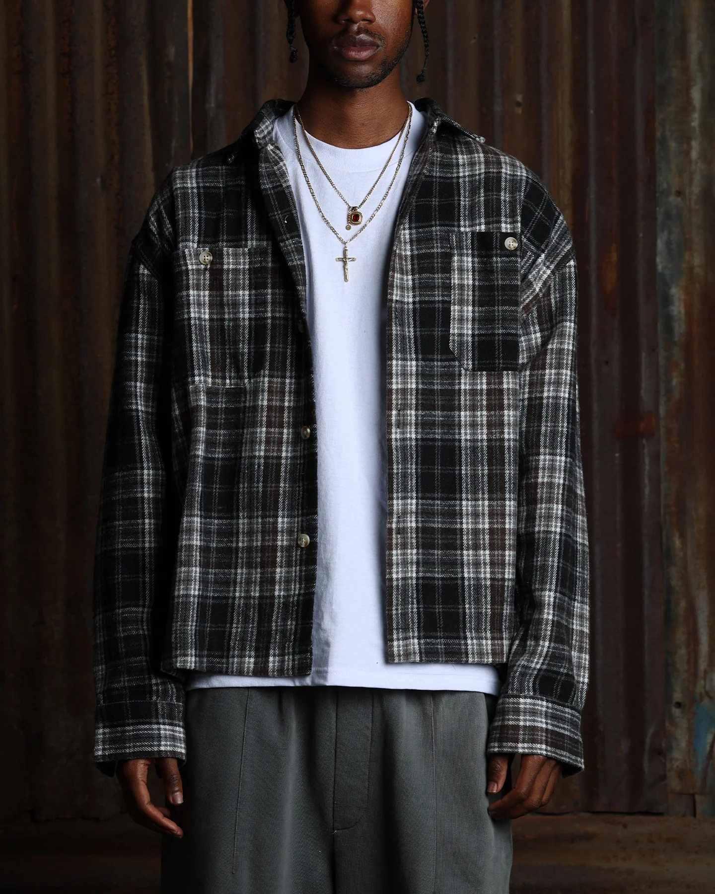 American Thrift Utility Flannel Shirt Brown
