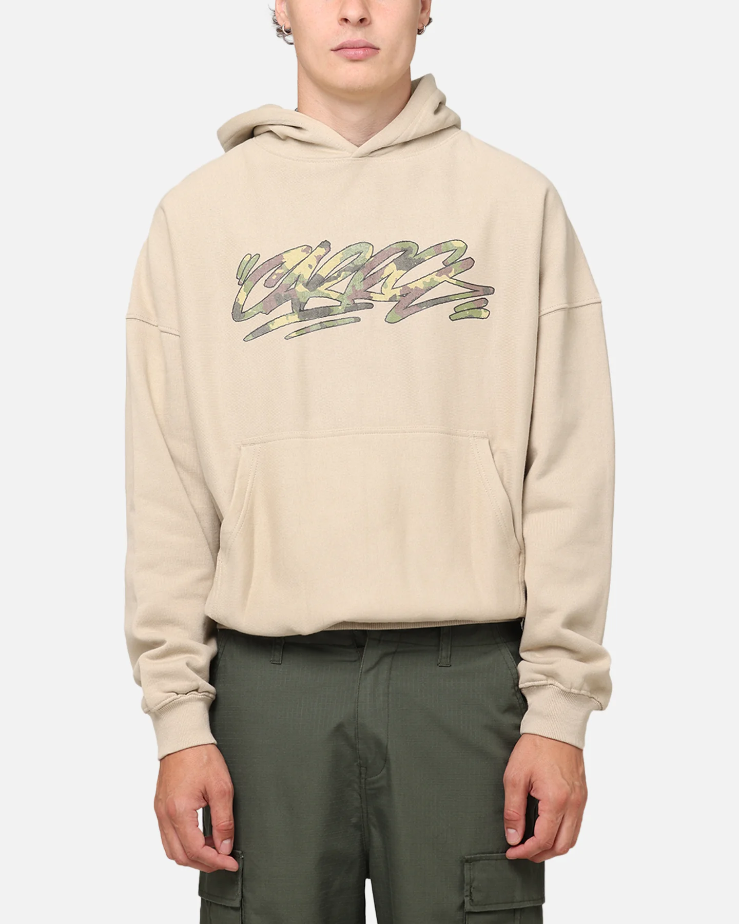 Carre Camo Script Hoodie Stone