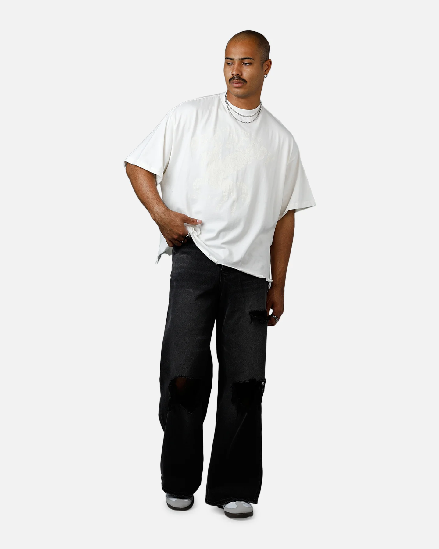 MNML Moth Eaten Cropped T-Shirt White