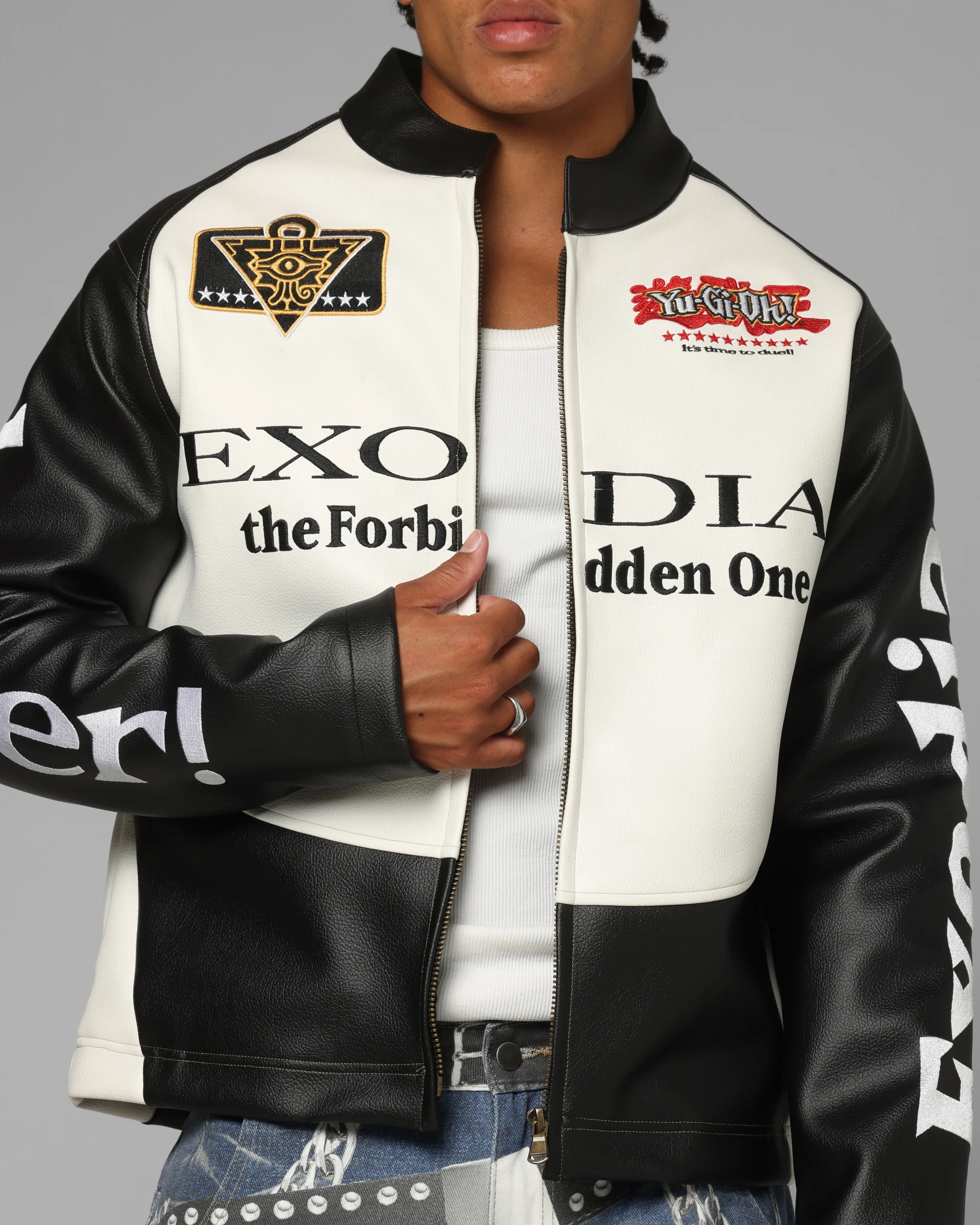 Loiter X Yu-Gi-Oh! Exodia Biker Jacket Black/Off White