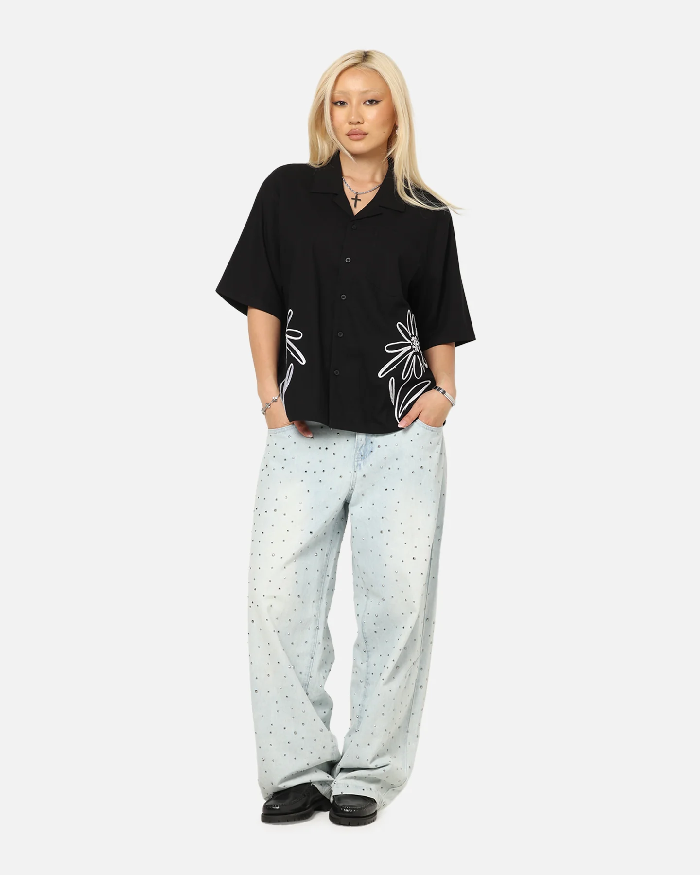 Carre Hand Picked Button Up Shirt Black