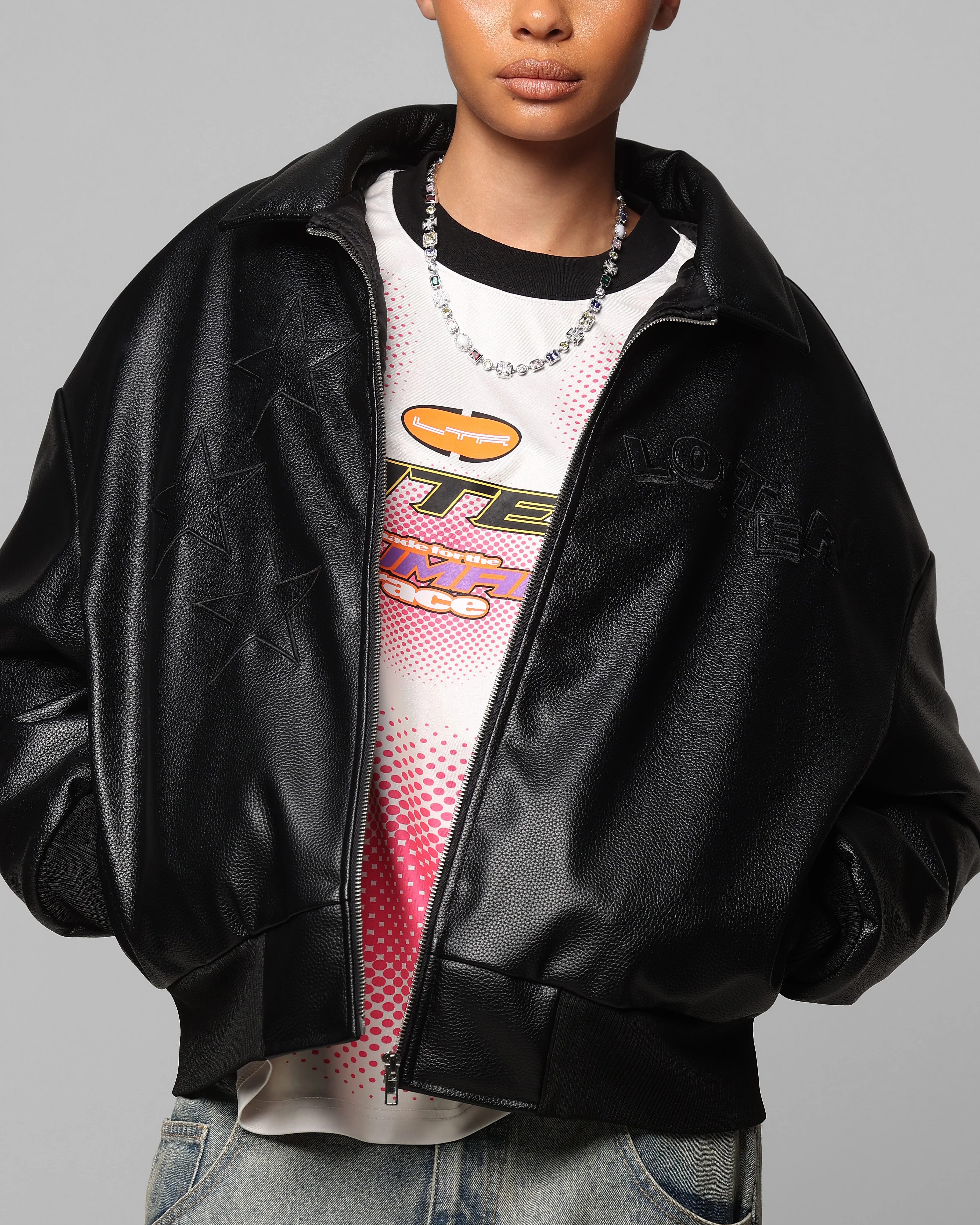 Loiter Solar Vegan Leather Varsity Jacket Black