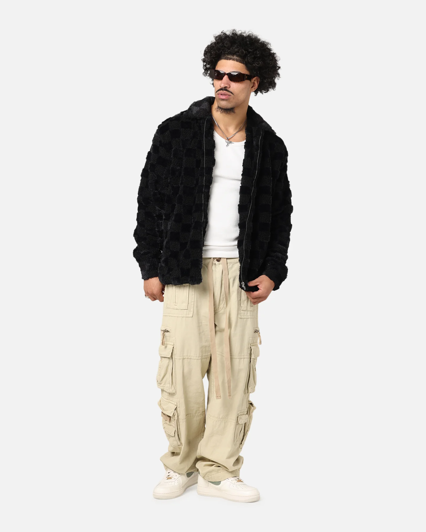 XXIII Checkerboard Fur Jacket Black