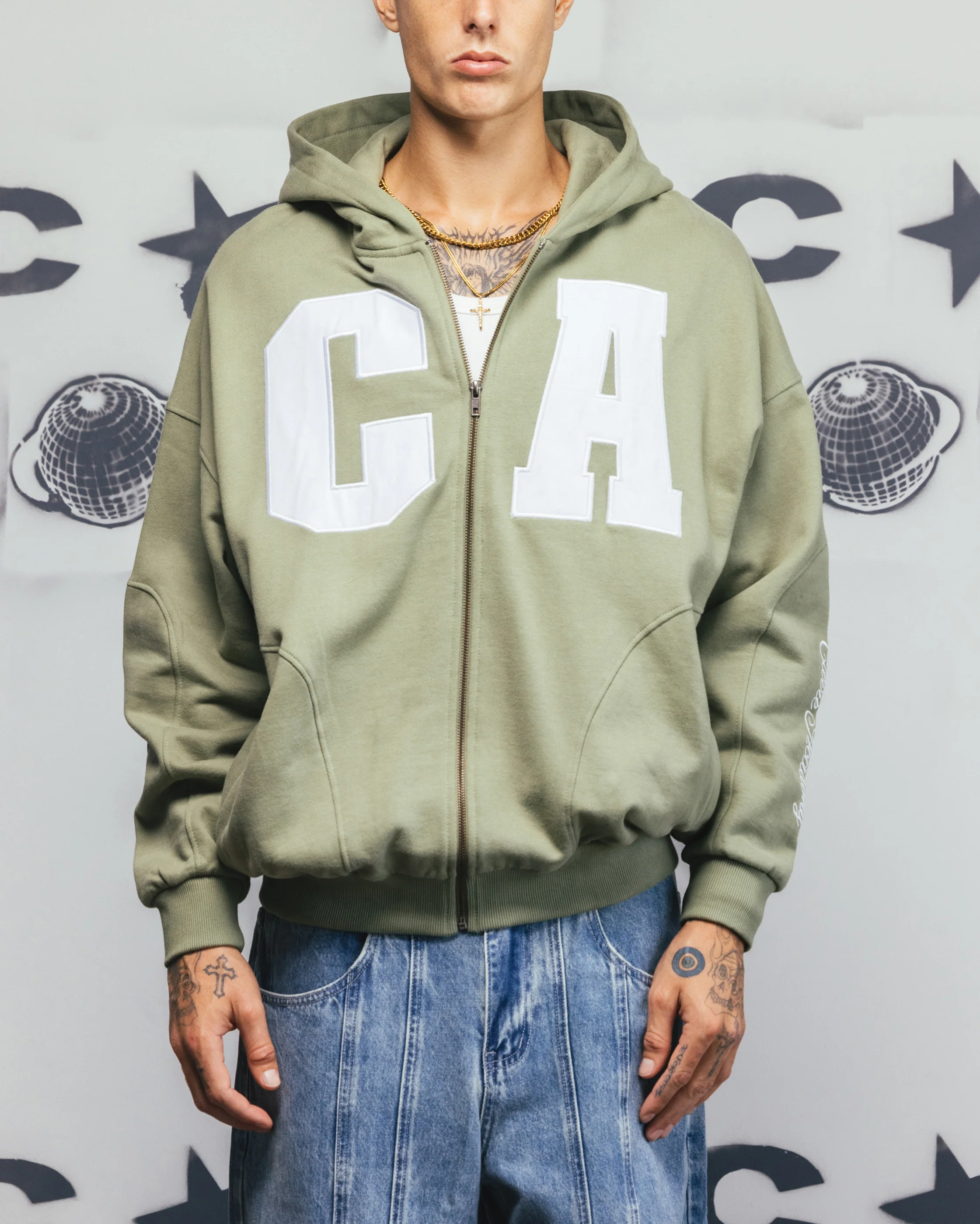 Carre Legacy Panelled Zip Hoodie Green