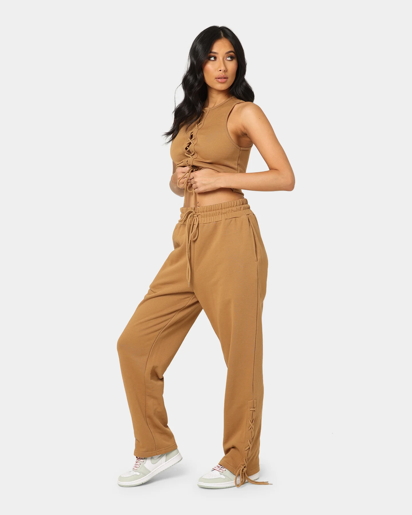 EN ES Women's Mason Lace Up Track Pants Tan
