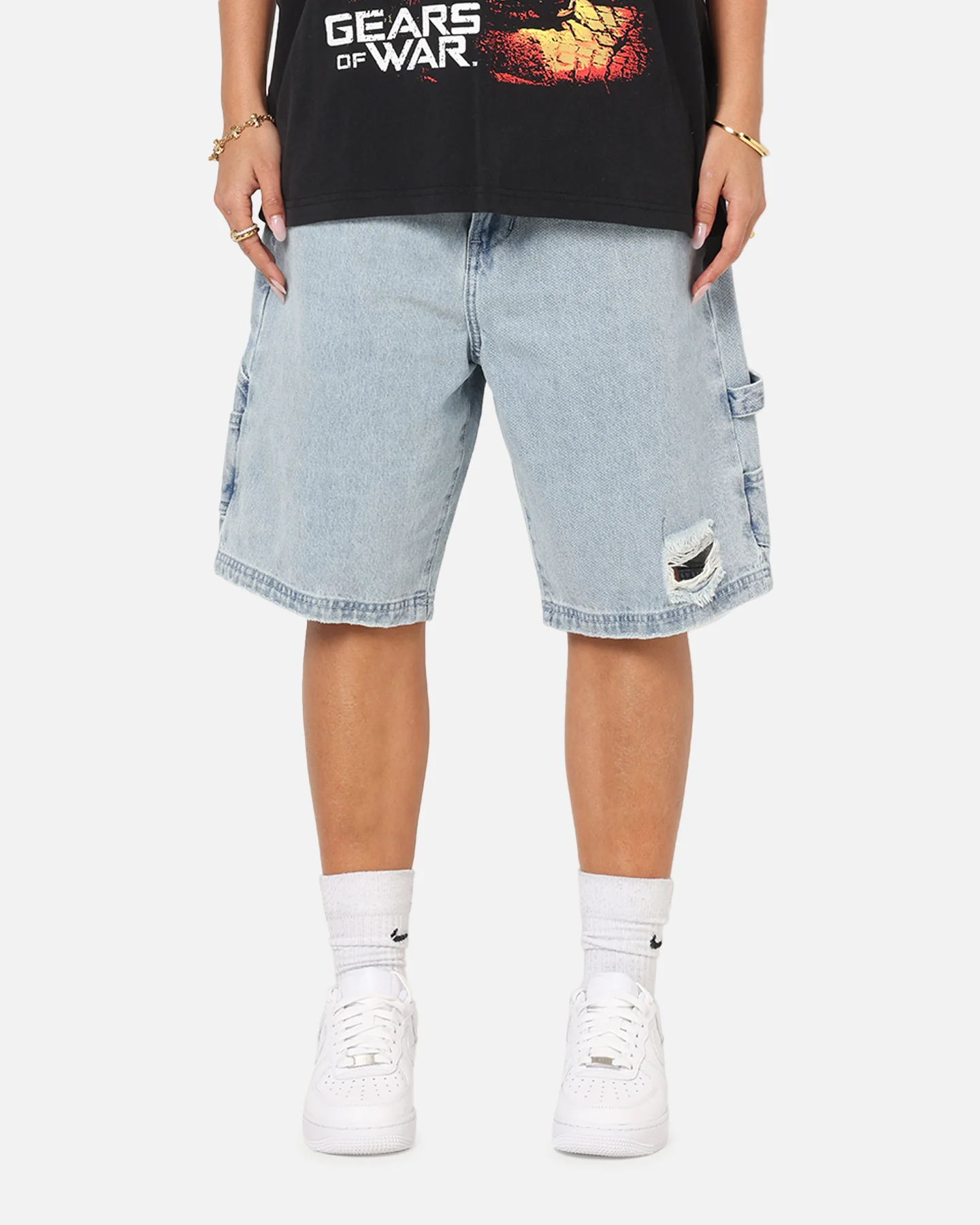 Carre Distressed Carpenter Jorts Light Blue Wash