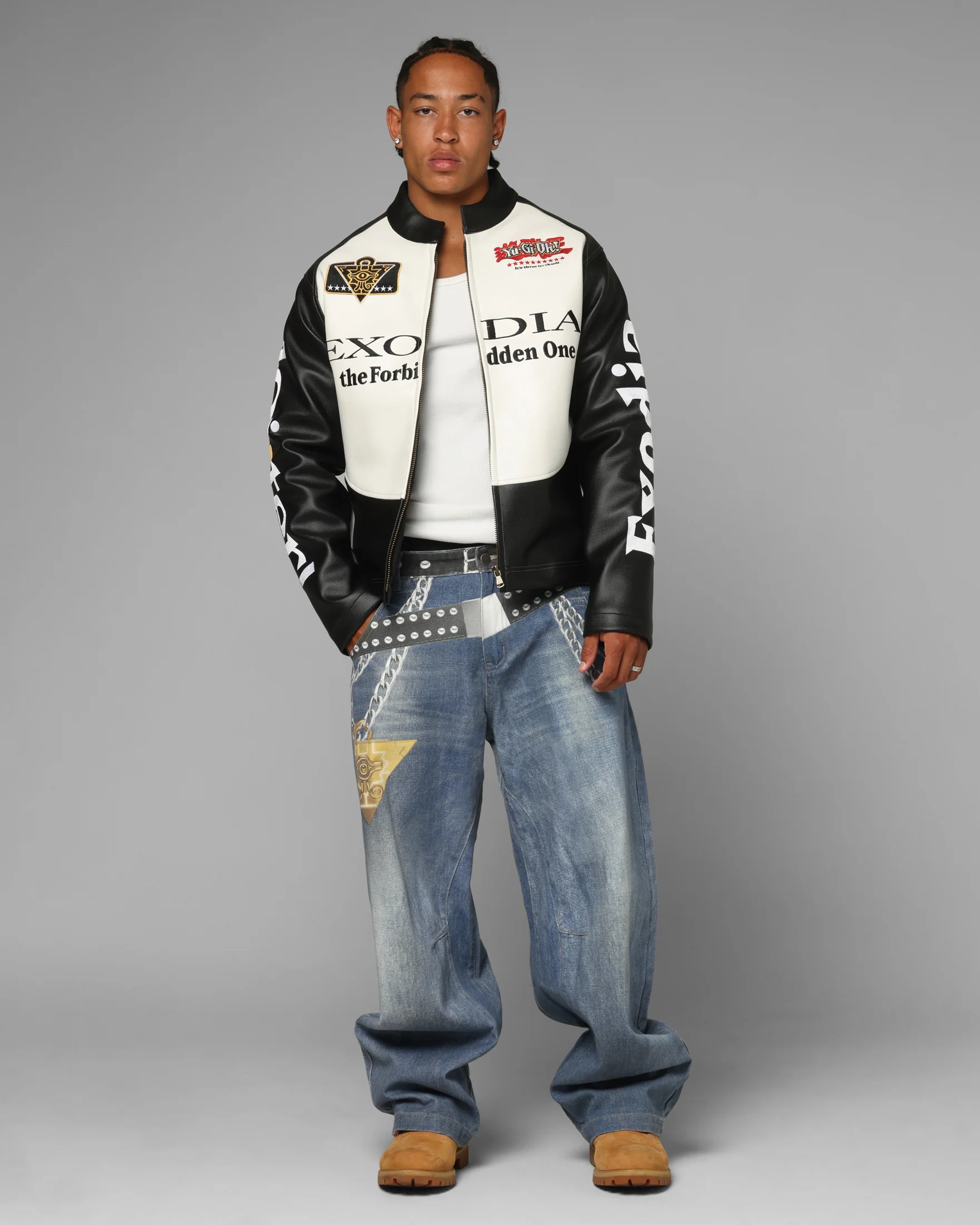 Loiter X Yu-Gi-Oh! Exodia Biker Jacket Black/Off White