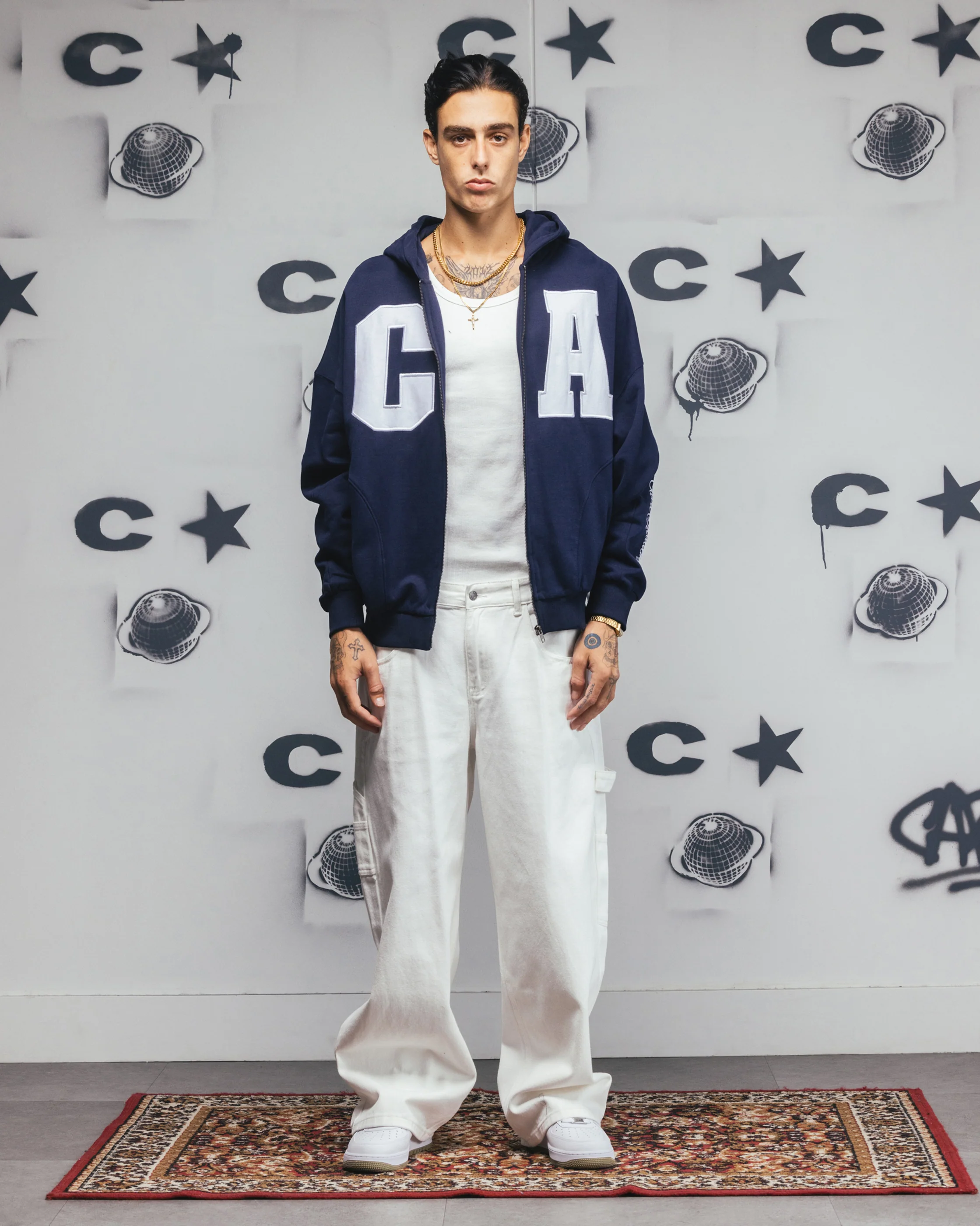 Carre Legacy Panelled Zip Hoodie Navy