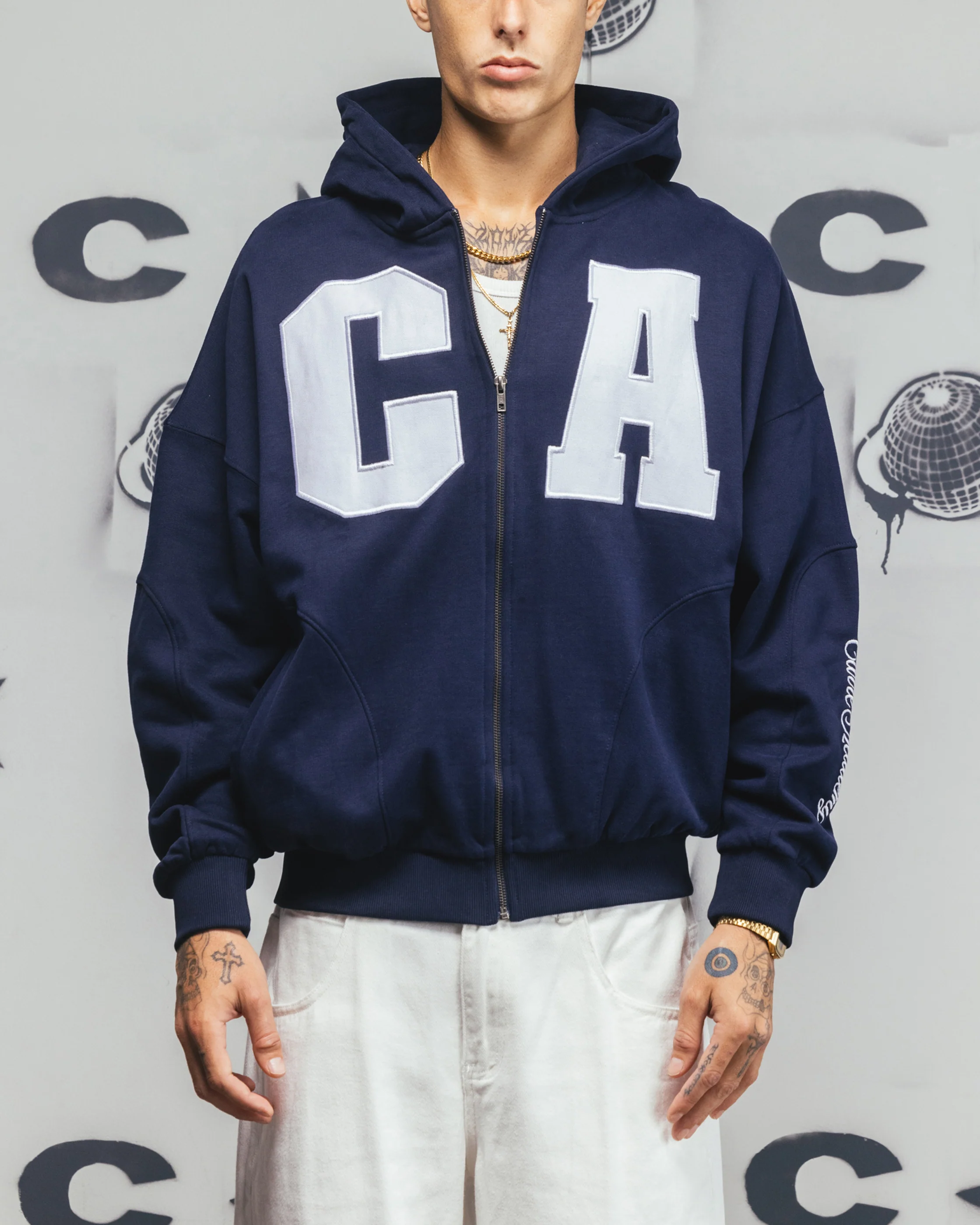 Carre Legacy Panelled Zip Hoodie Navy