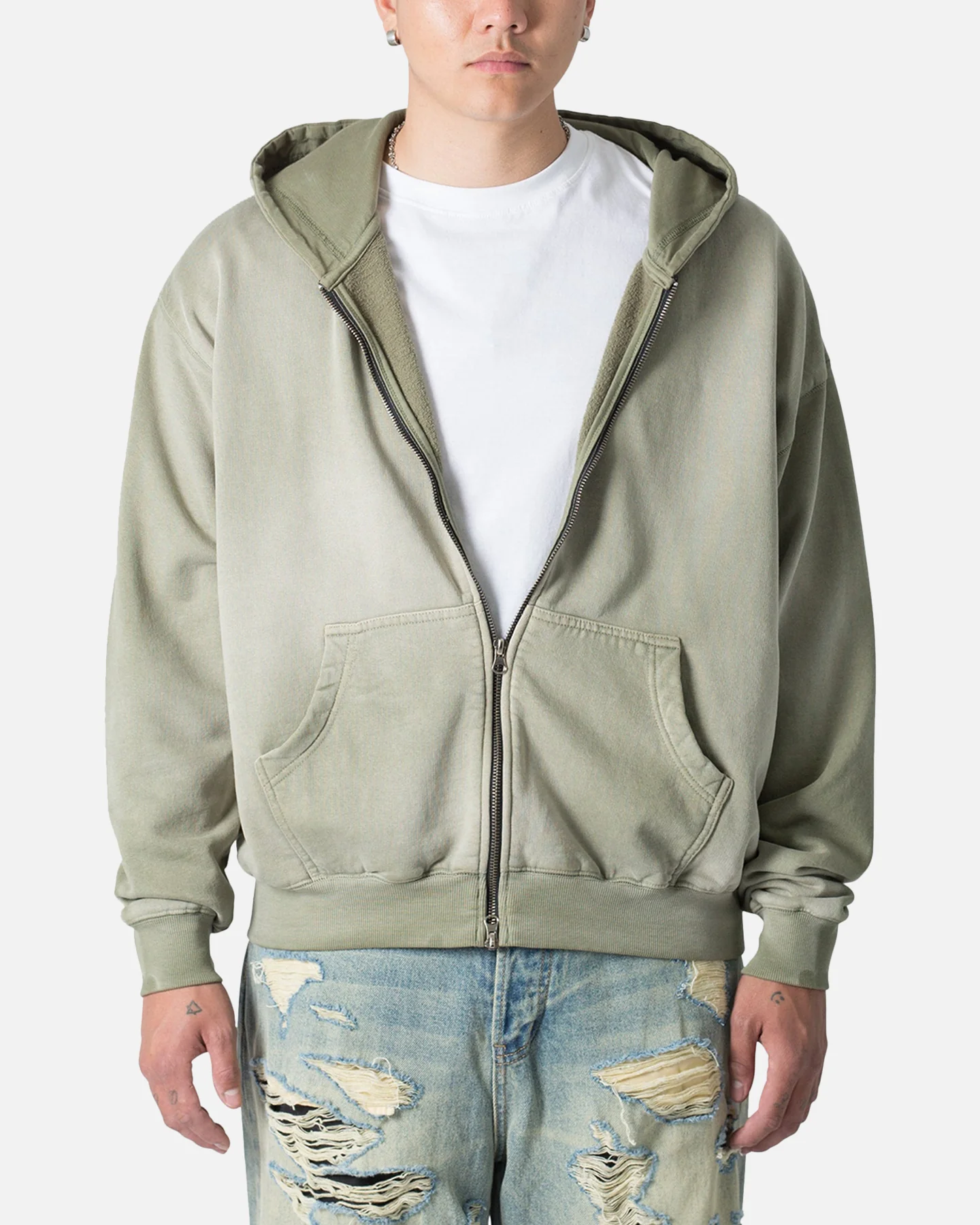 MNML Faded Basic Zip Up Hoodie Washed Olive