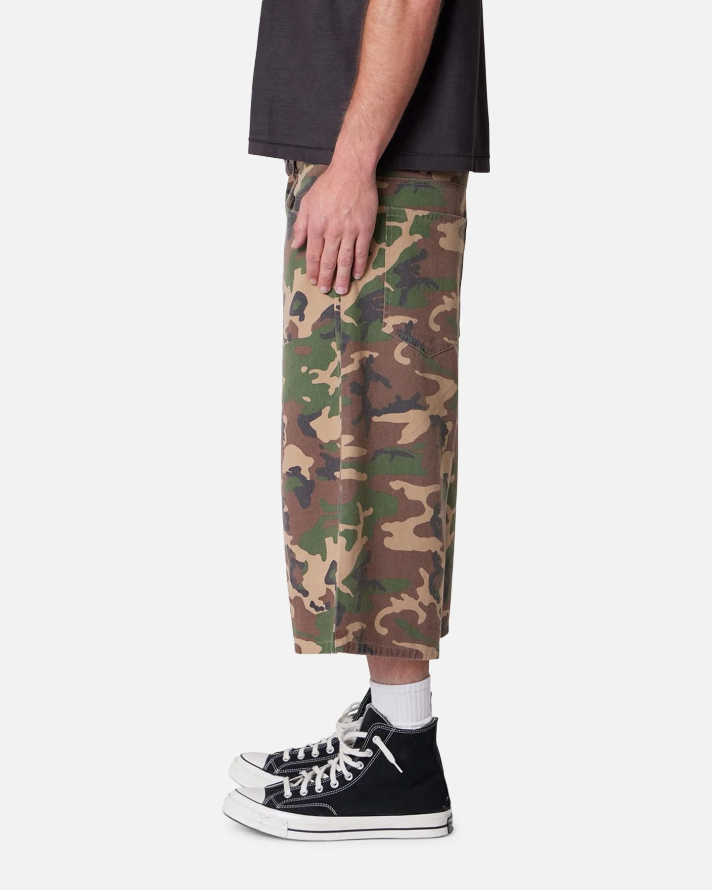 MNML Ultra Baggy Camo Twill Shorts Woodland Camo