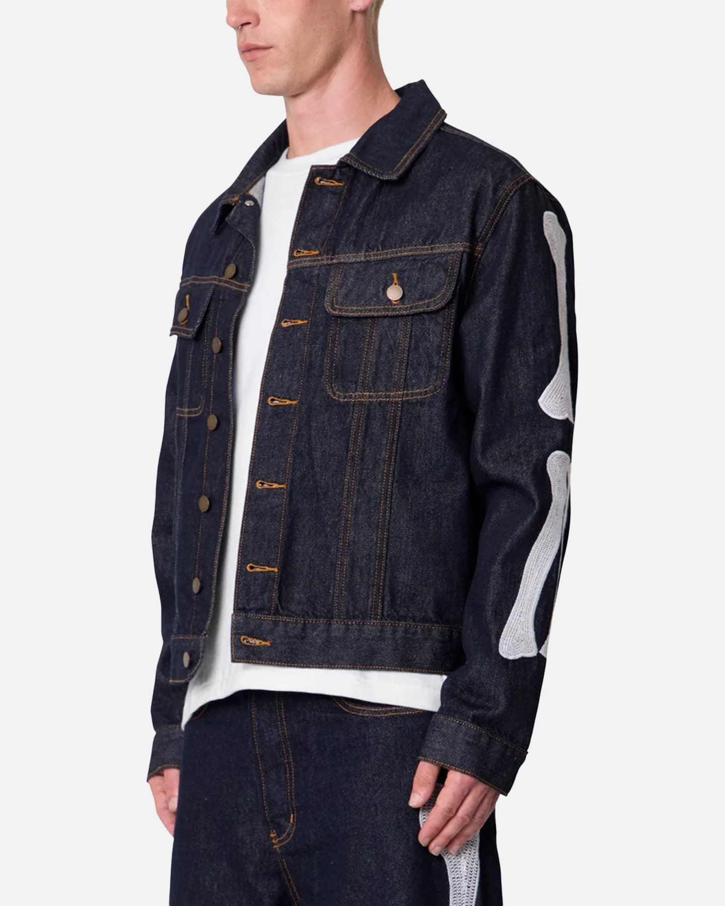 MNML Raw Skeleton Trucker Jacket Rinse Indigo