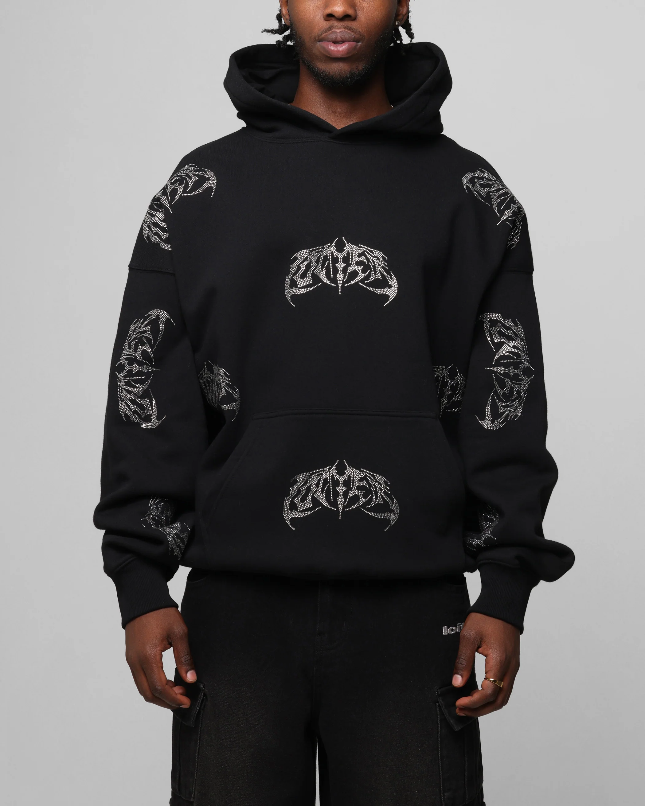 Loiter Metal Rhinestone Hoodie Black