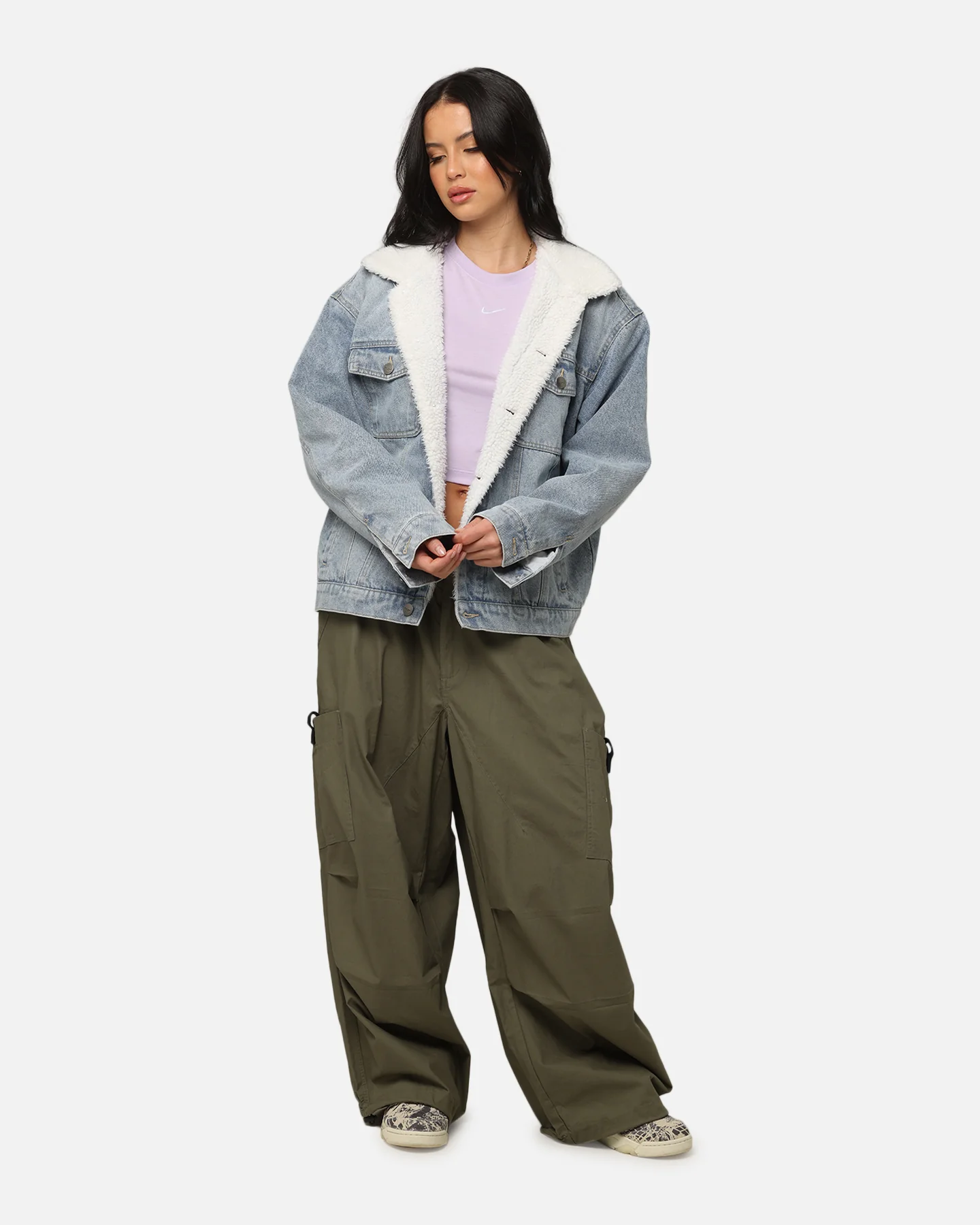 Saint Morta Sherpa Boxy Denim Jacket Superwash Blue