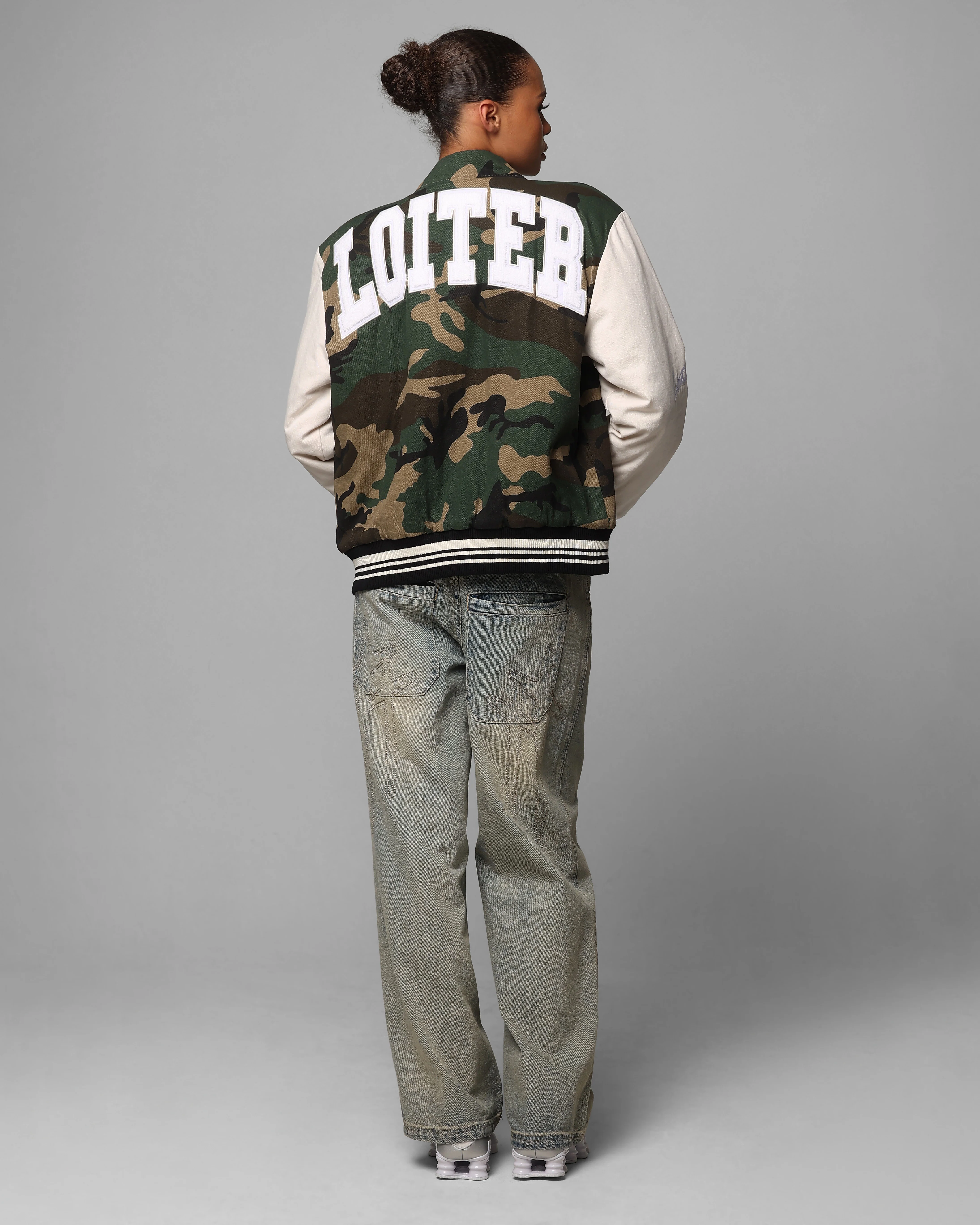 Loiter Star Child Varsity Jacket Woodland Camo