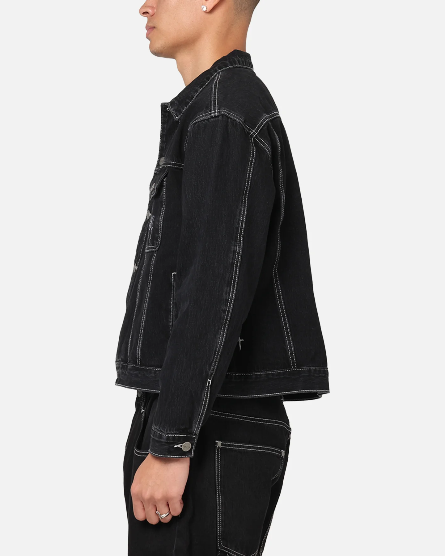 Saint Morta Fray Trucker Denim Jacket Contrast Black