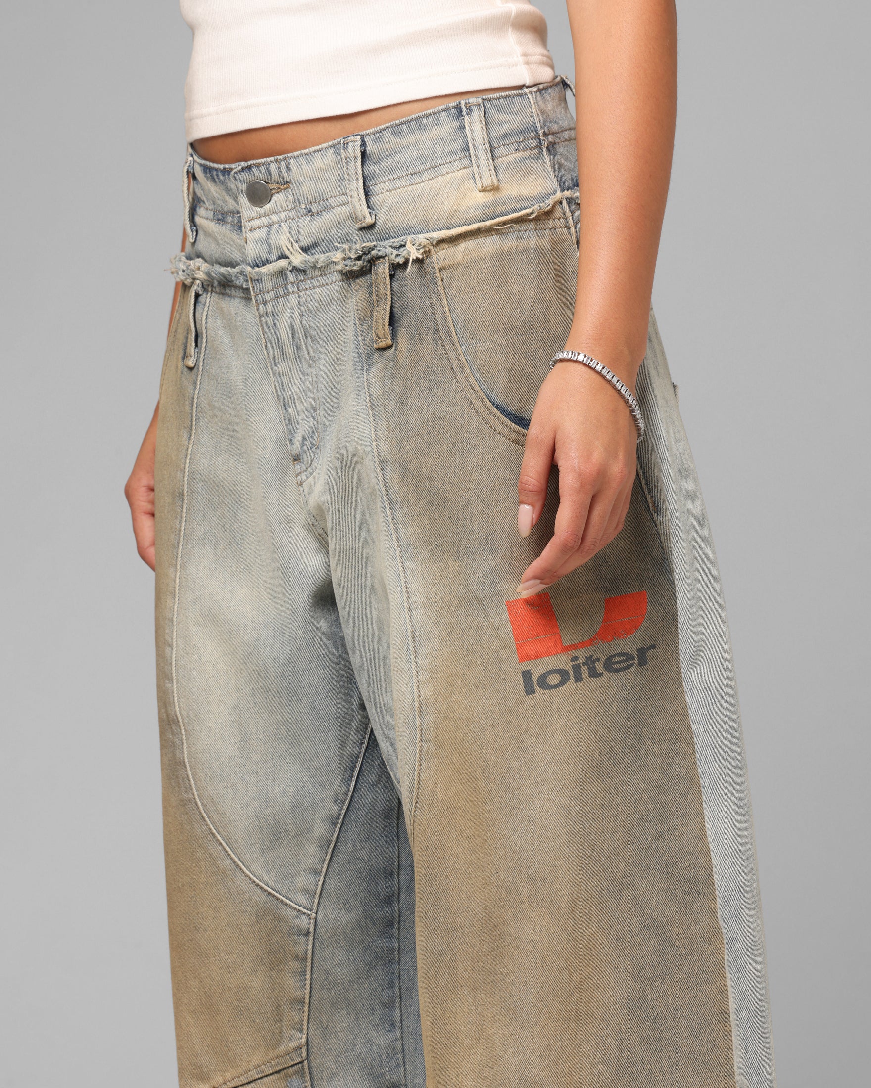 Loiter Layered Western Jeans Blue Wash