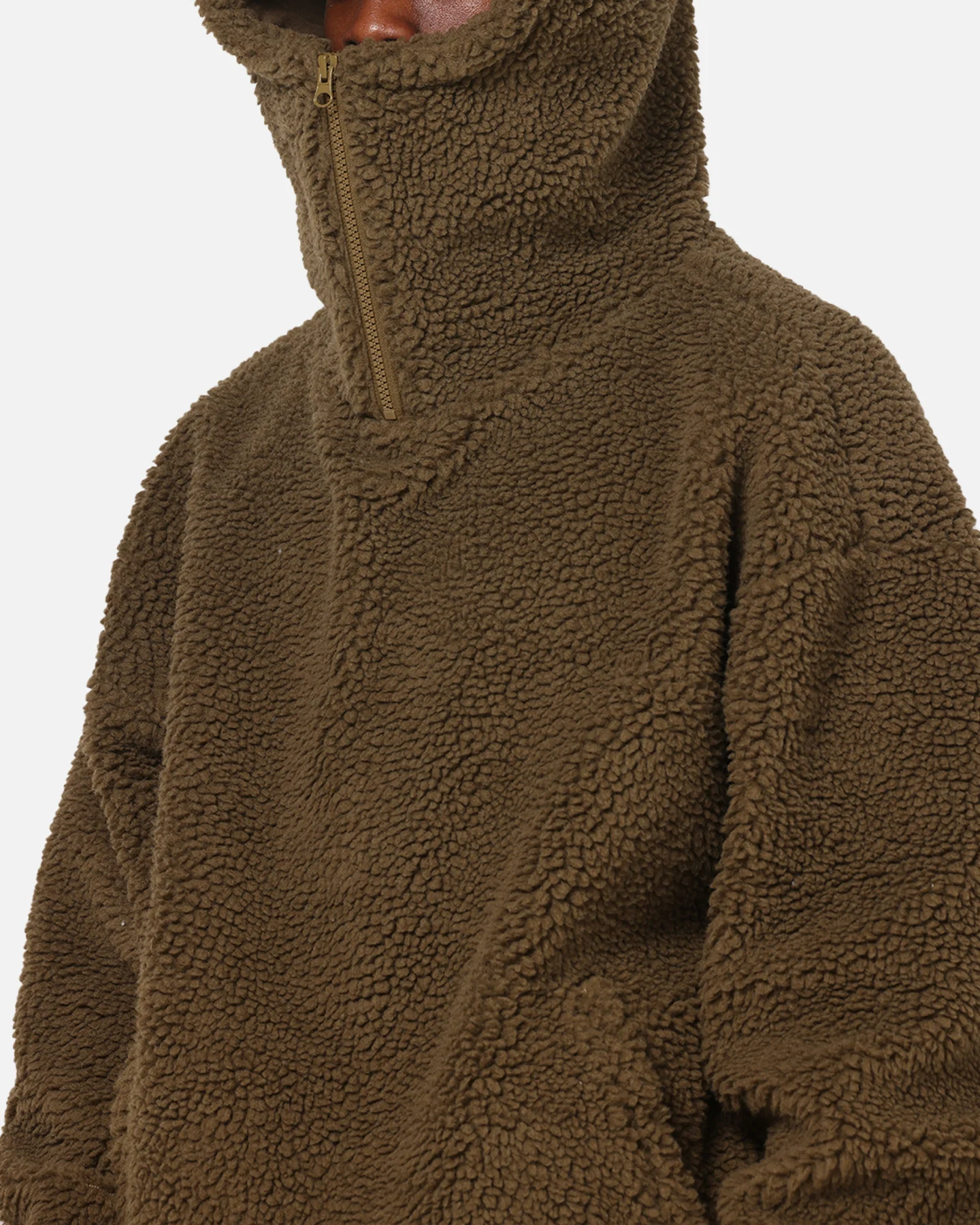 Carre Sherpa Hooded Jumper Khaki