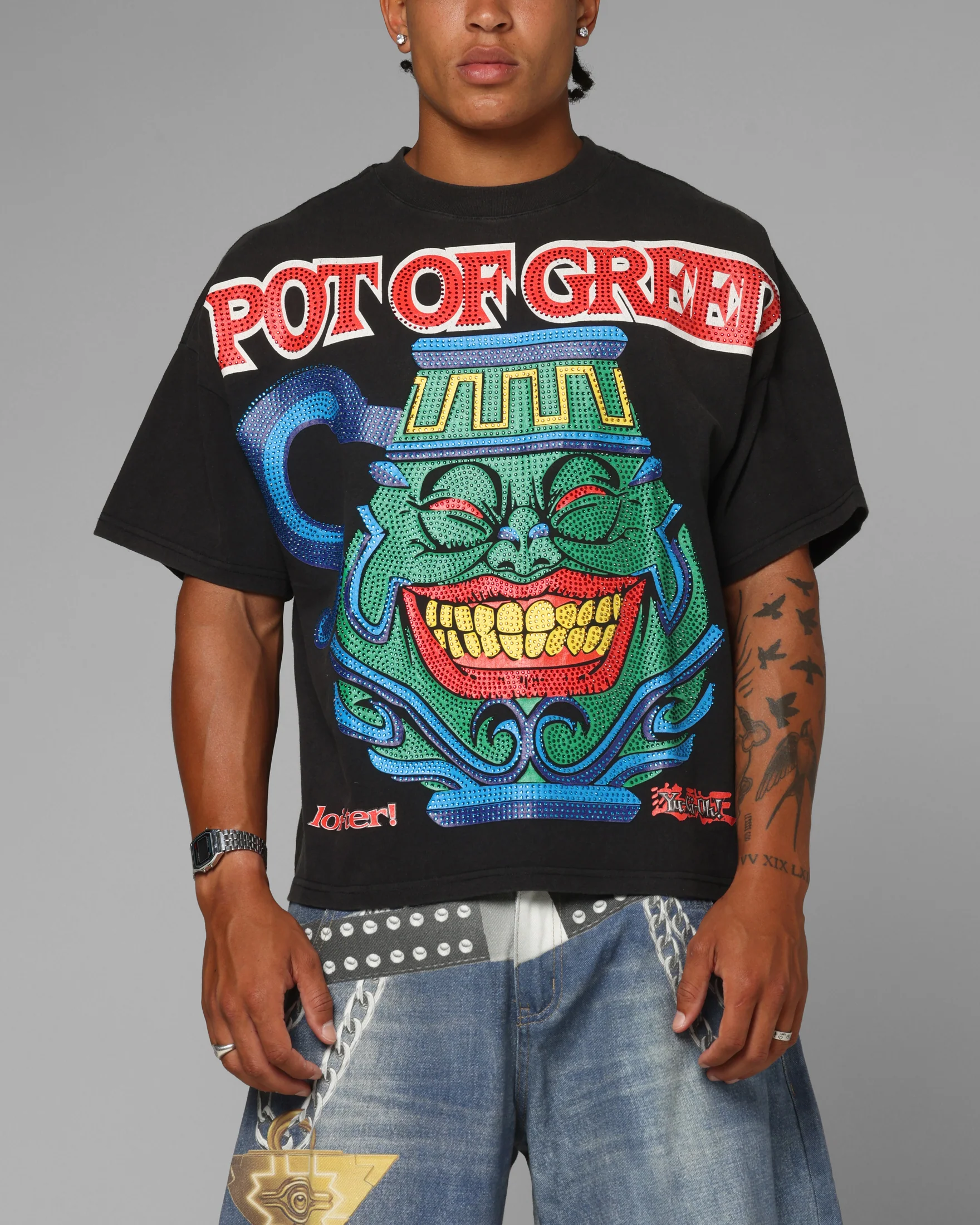 Loiter X Yu-Gi-Oh! Pot Of Greed T-Shirt Vintage Black