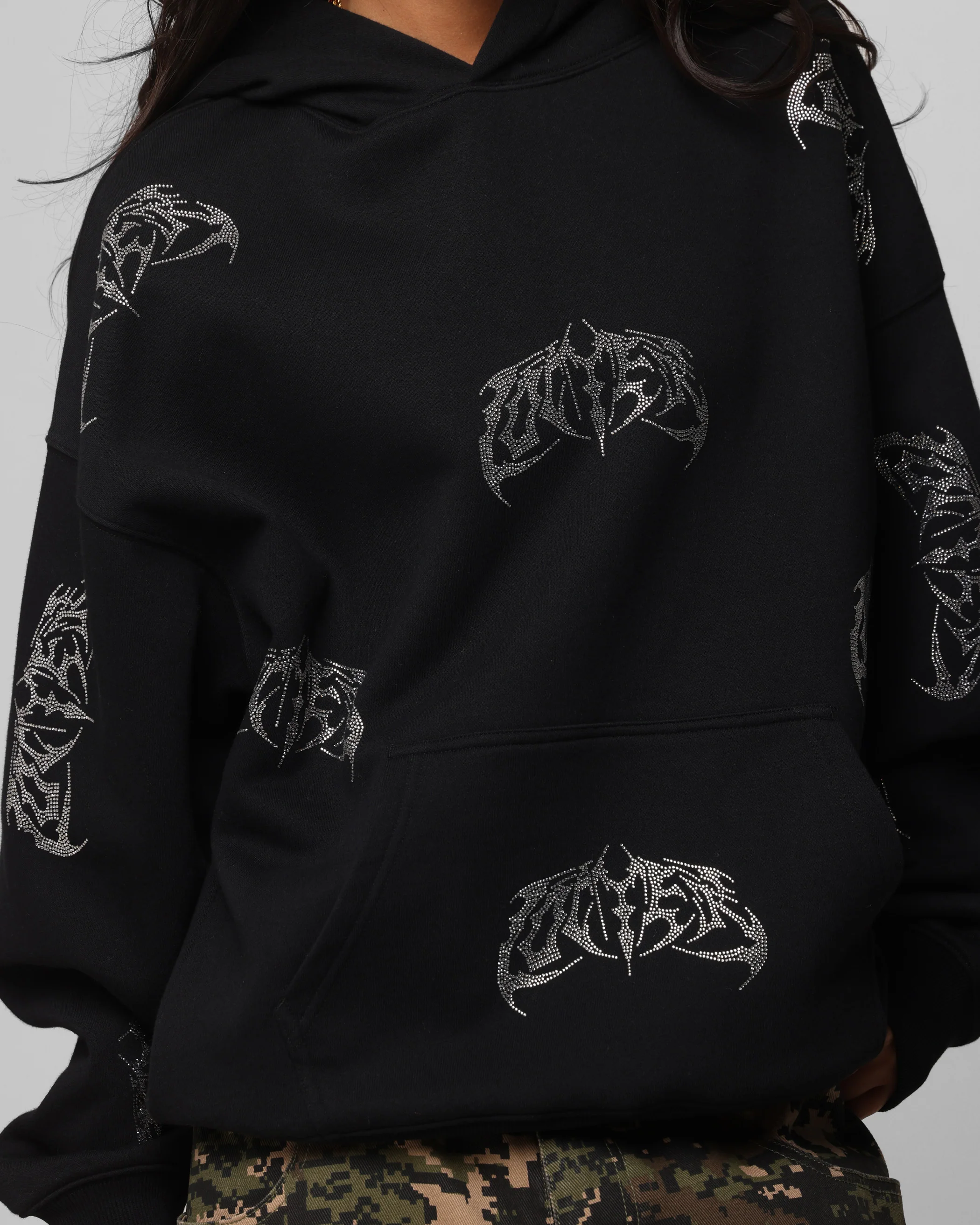 Loiter Metal Rhinestone Hoodie Black