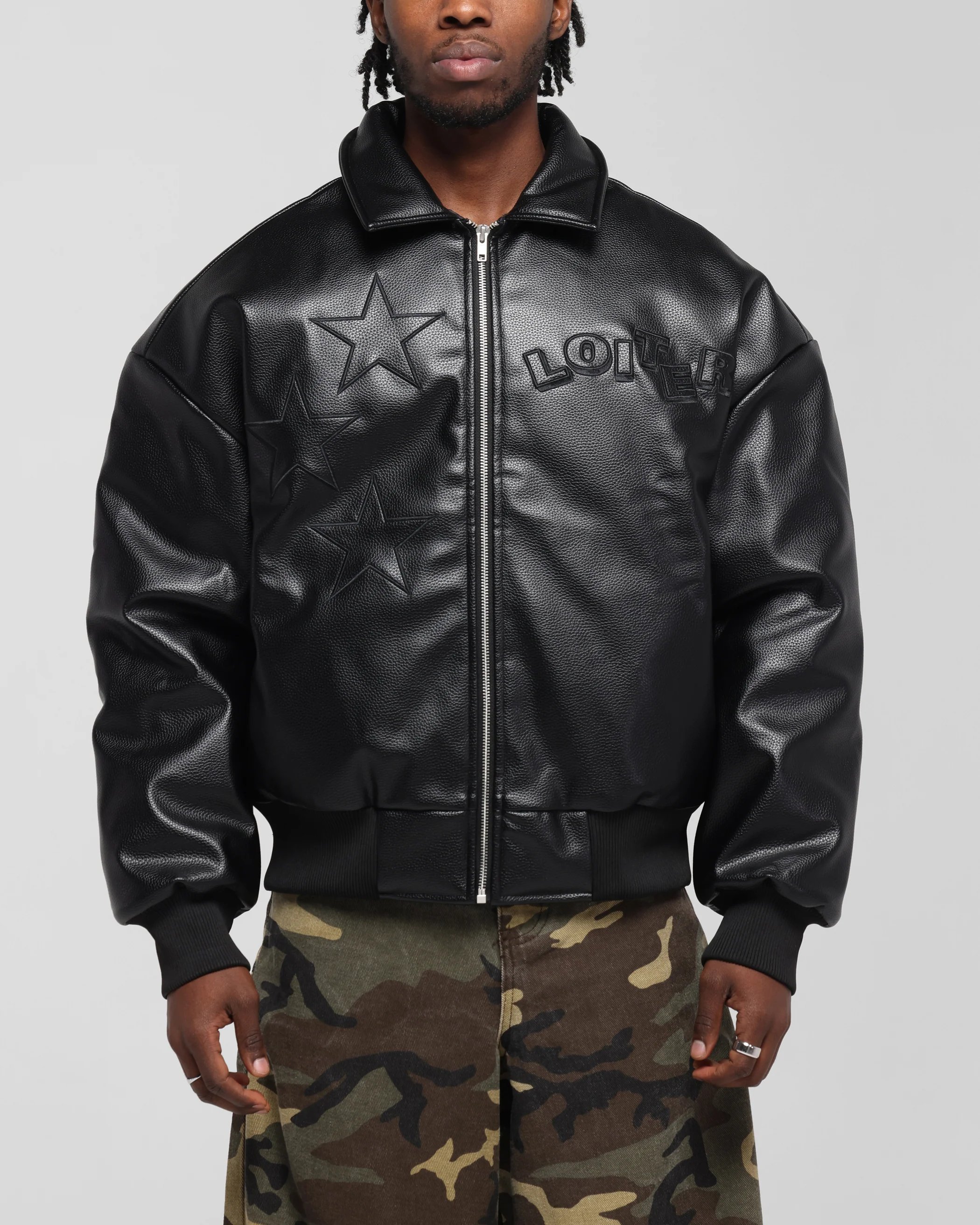 Loiter Solar Vegan Leather Varsity Jacket Black