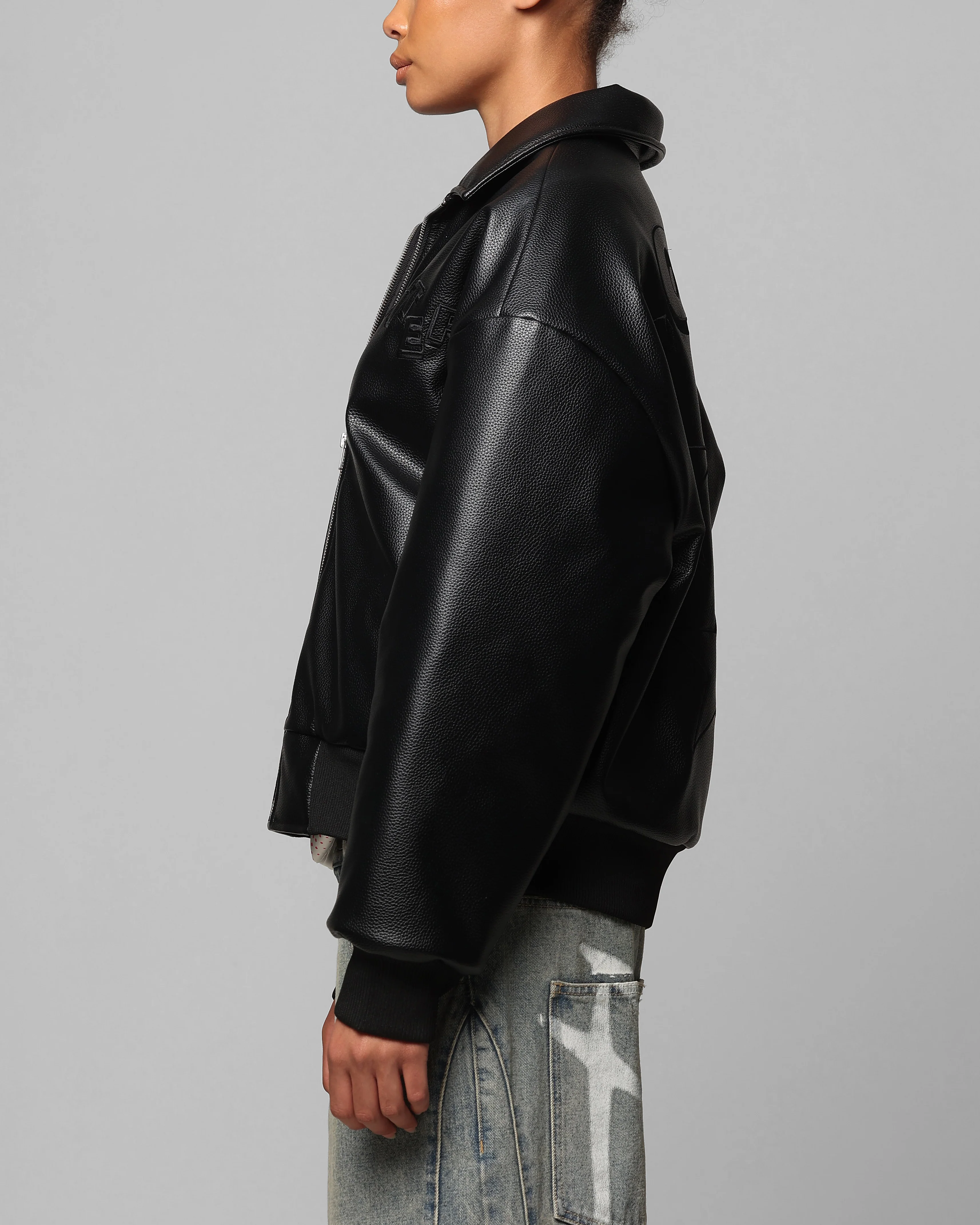 Loiter Solar Vegan Leather Varsity Jacket Black
