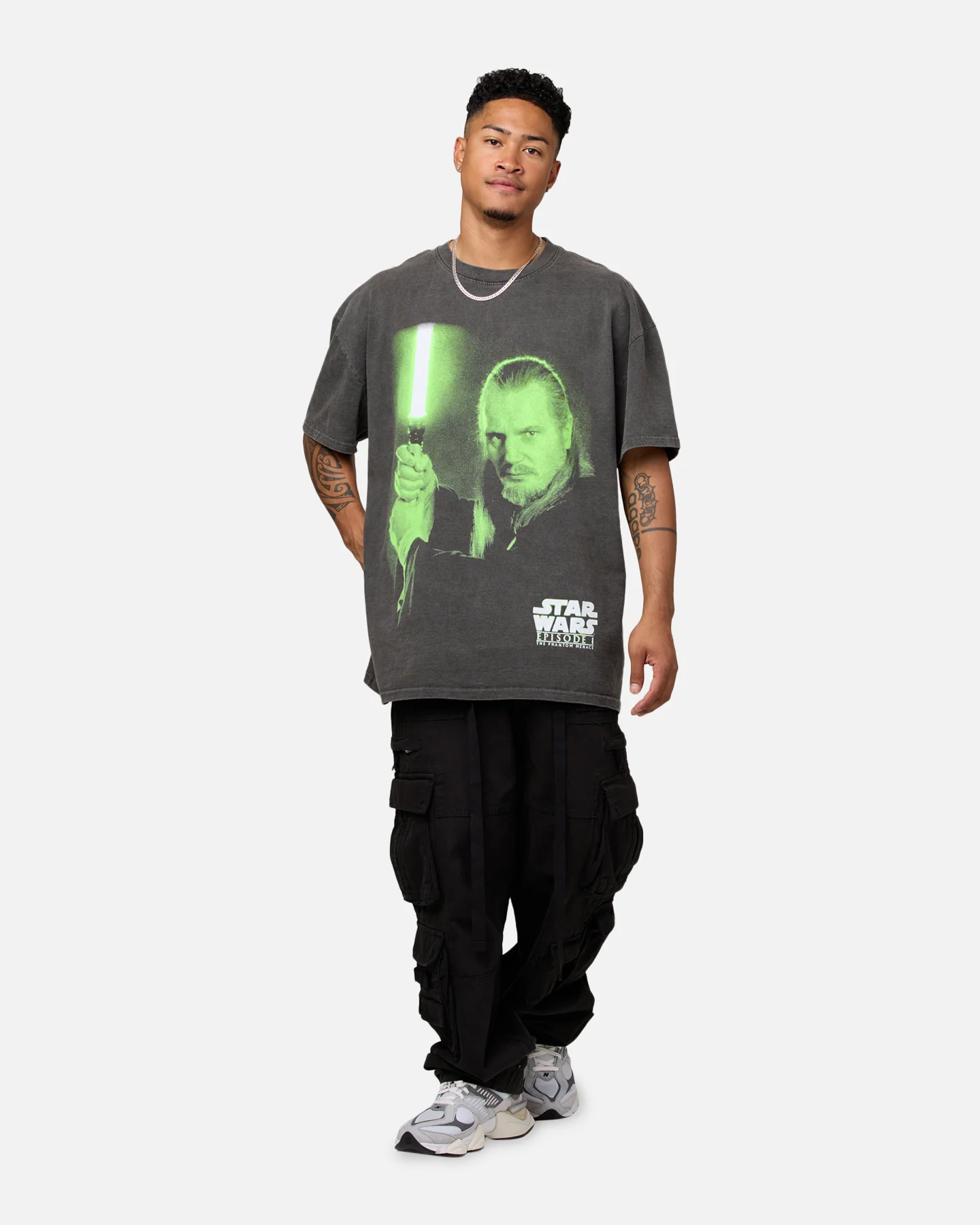 Star Wars Qui Gon Jinn Heavyweight T-Shirt Black Wash