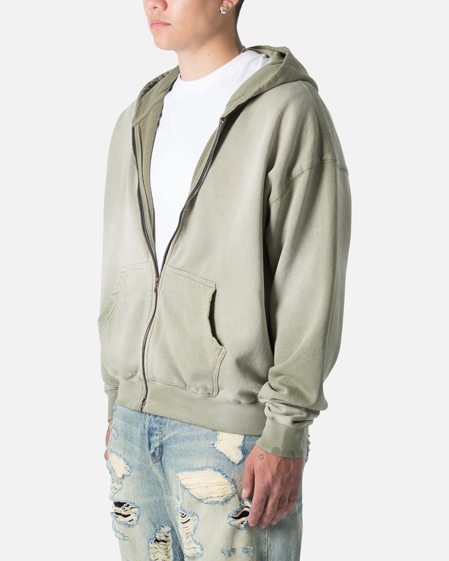 MNML Faded Basic Zip Up Hoodie Washed Olive