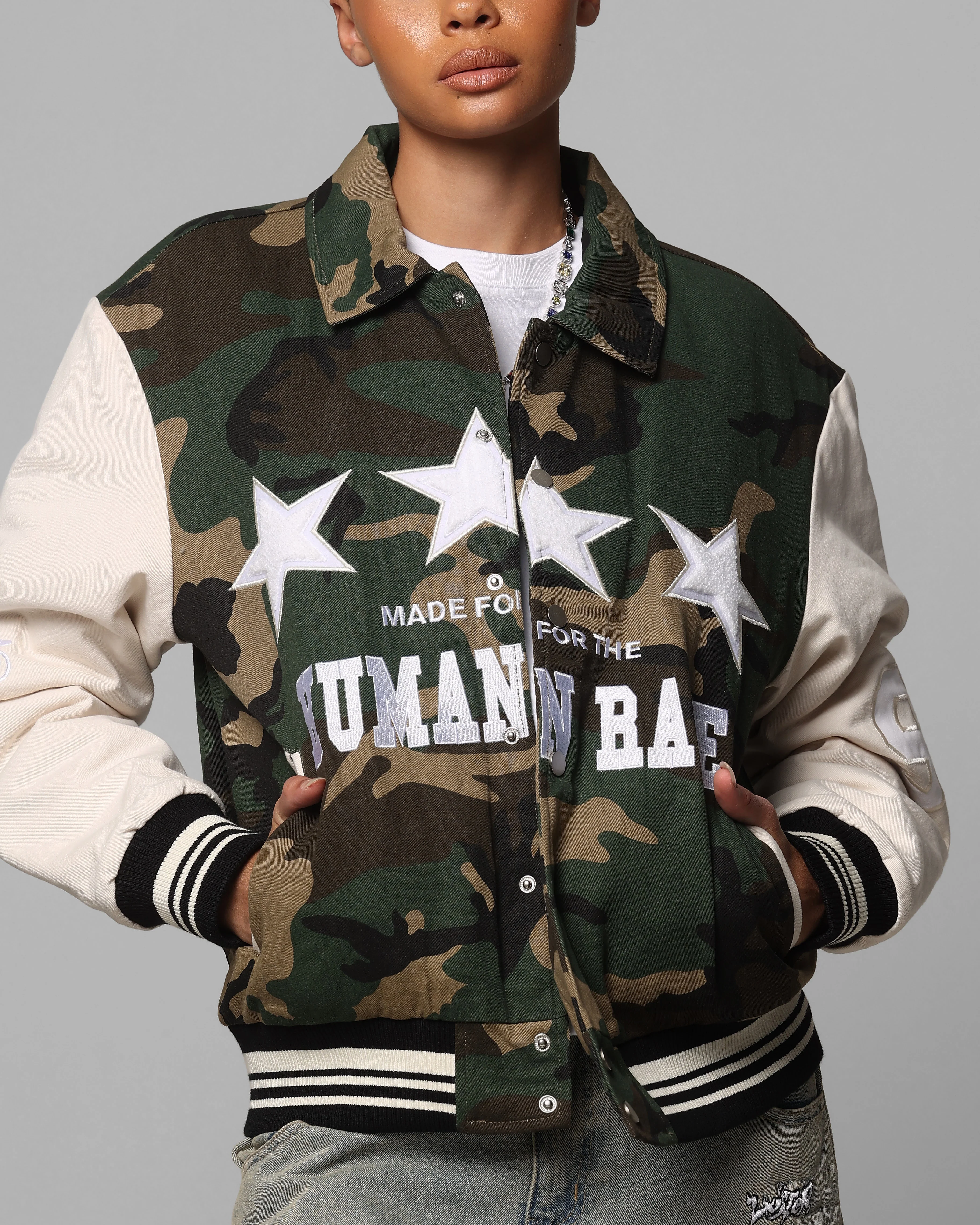 Loiter Star Child Varsity Jacket Woodland Camo