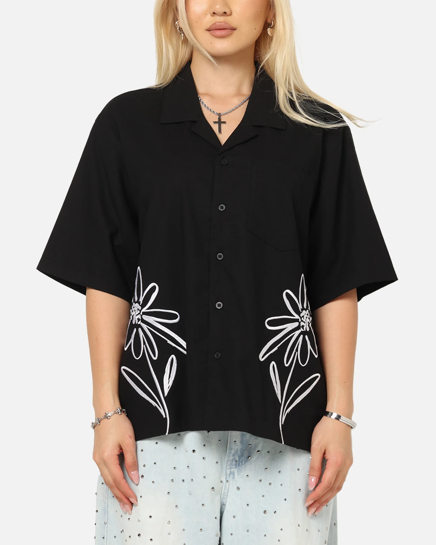 Carre Hand Picked Button Up Shirt Black