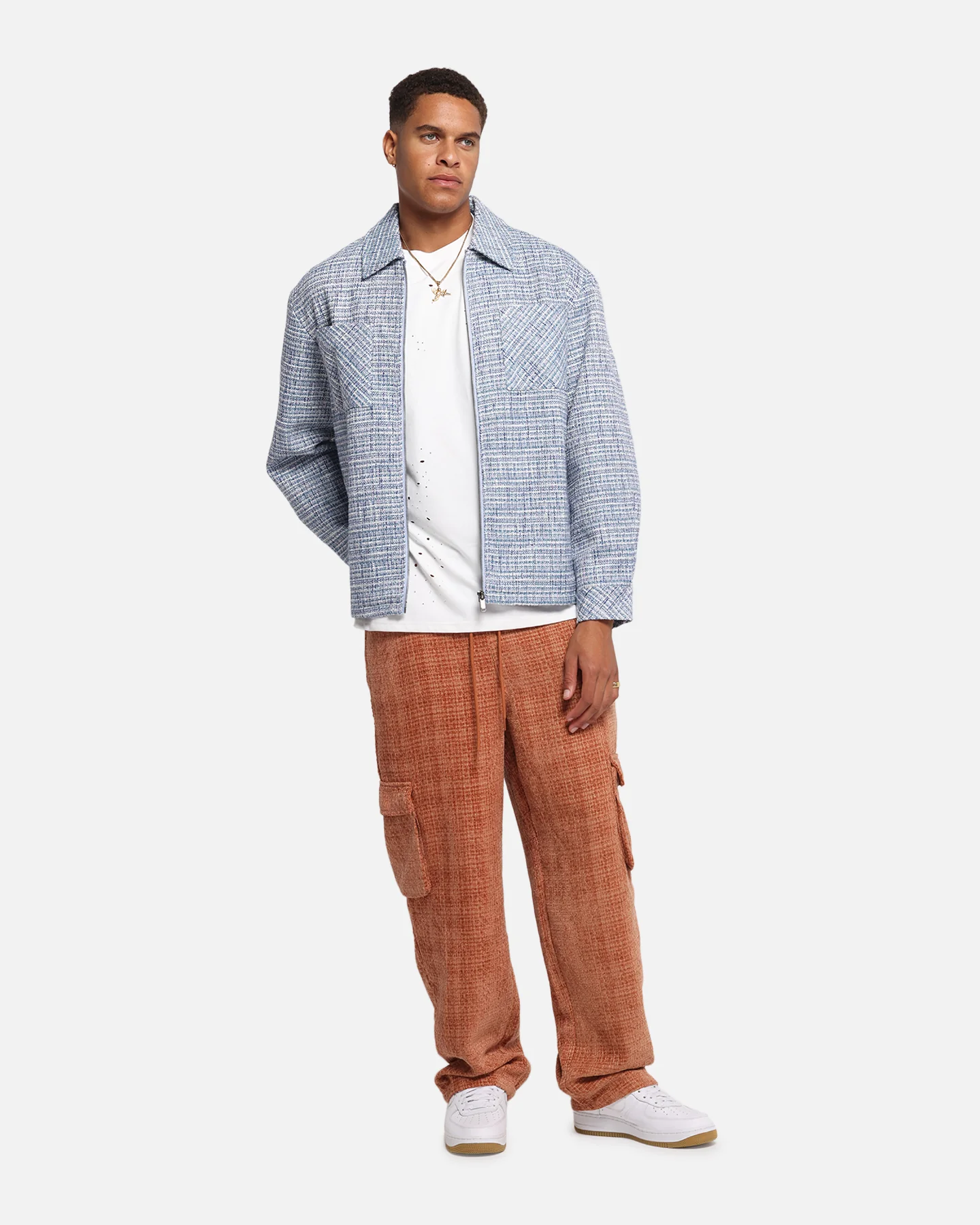 XXIII Boucle Tweed Zip Jacket Teal/Blue/Purple