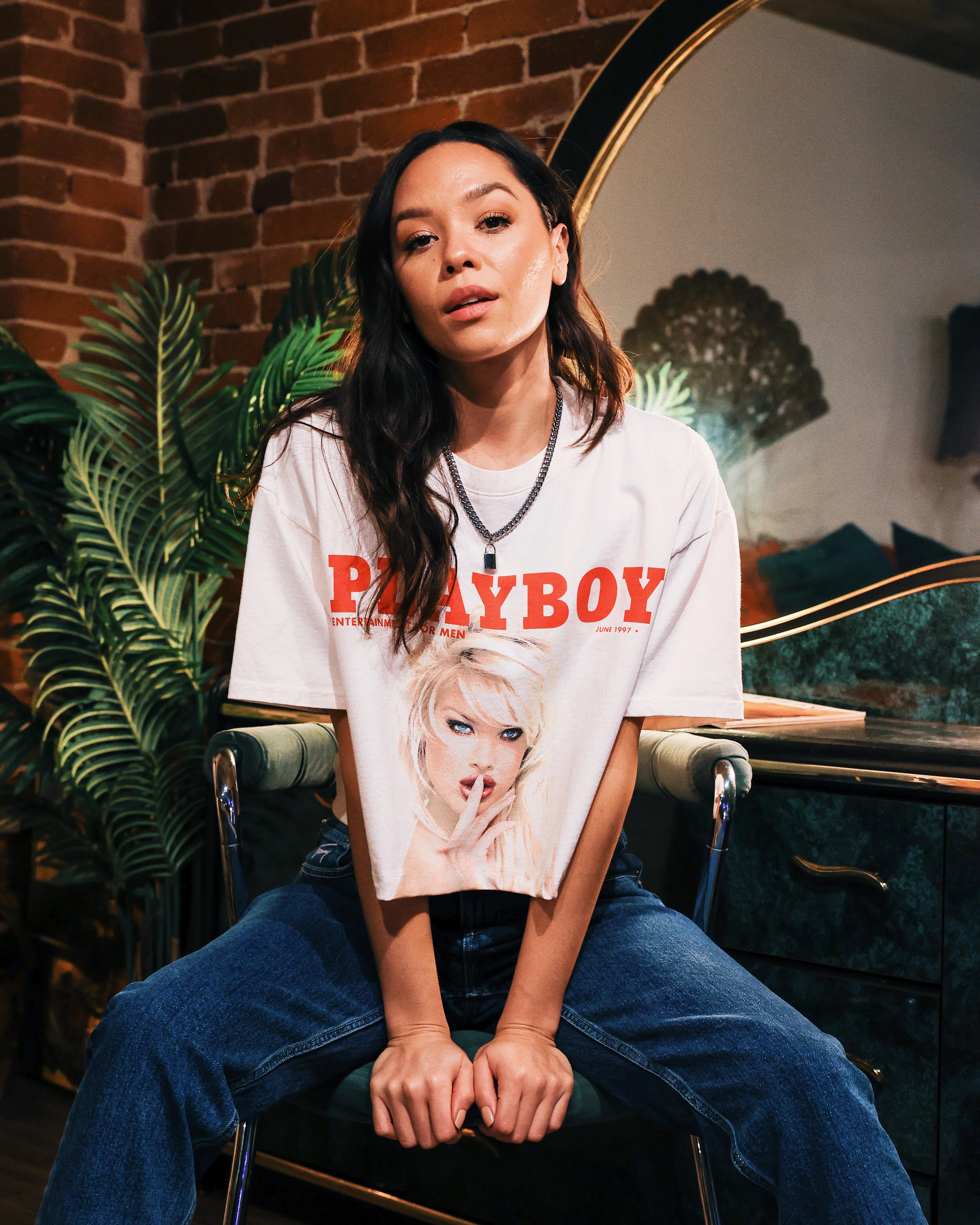 Playboy X Culture Kings Women's Shhh Crop T-Shirt Off White