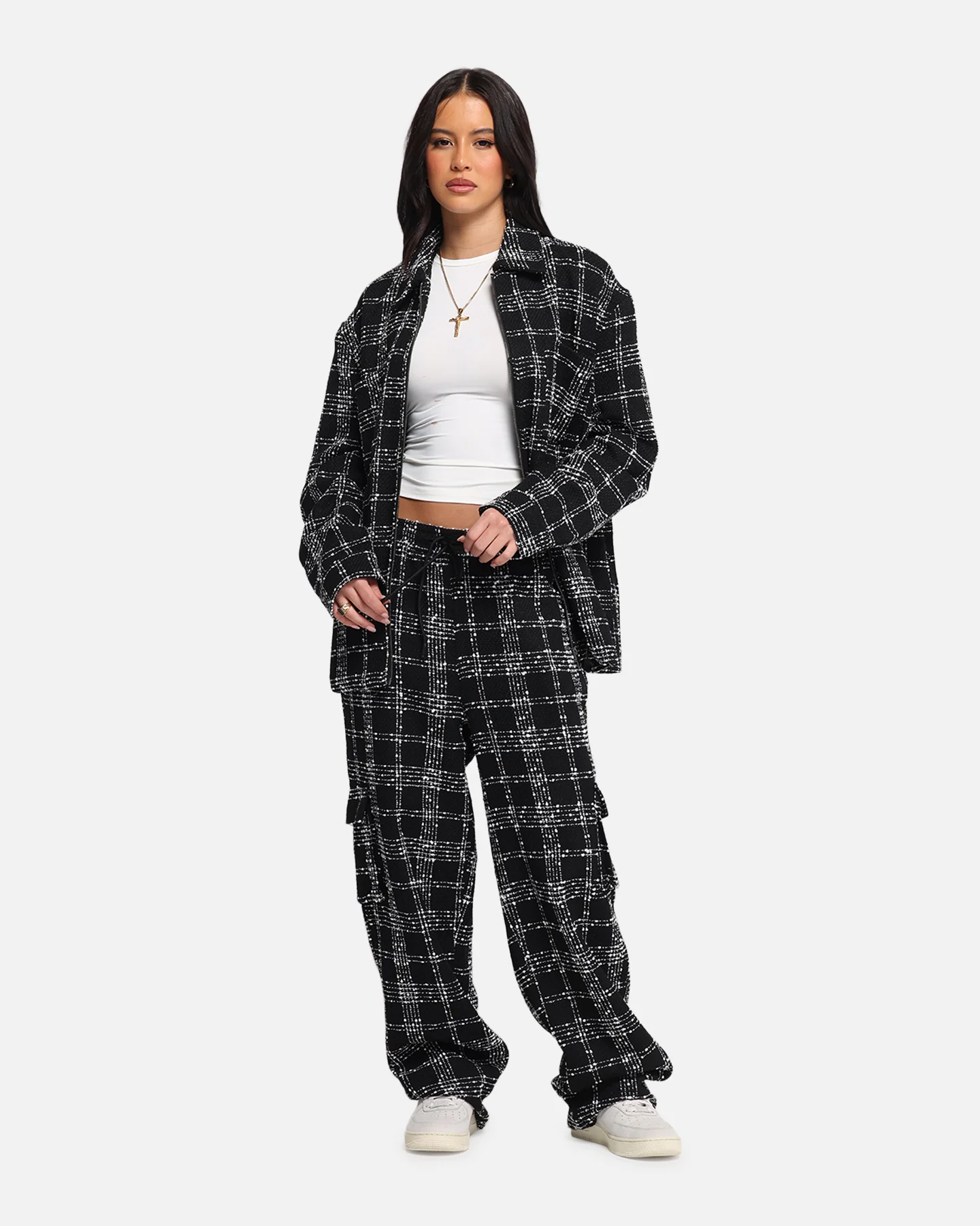 XXIII Boucle Tweed Cargo Pants Black/White