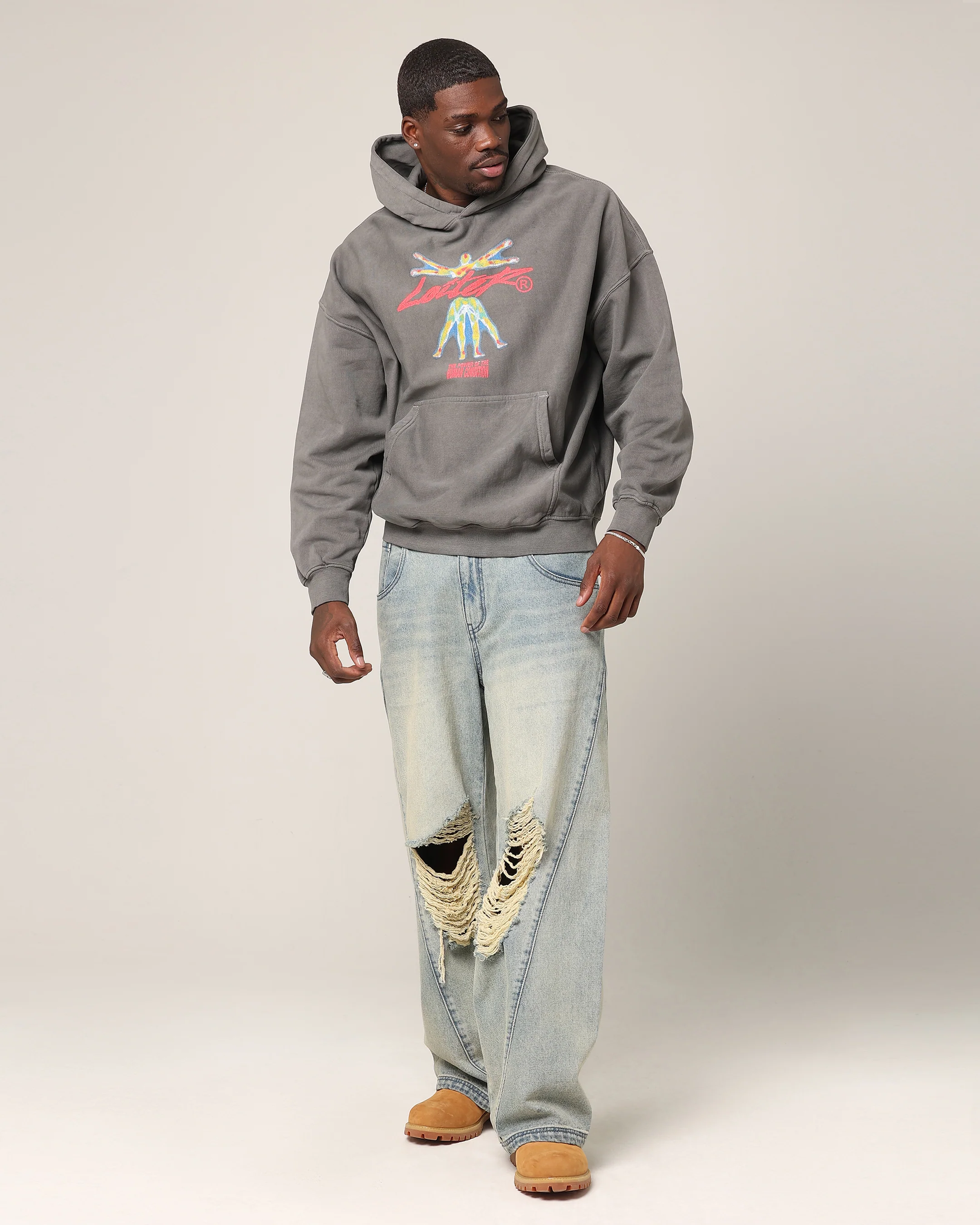 Loiter Human Condition Hoodie Washed Charcoal