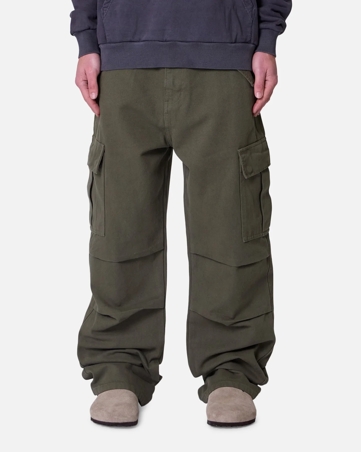 MNML Ultra Baggy Extended Knee Denim Pants Olive