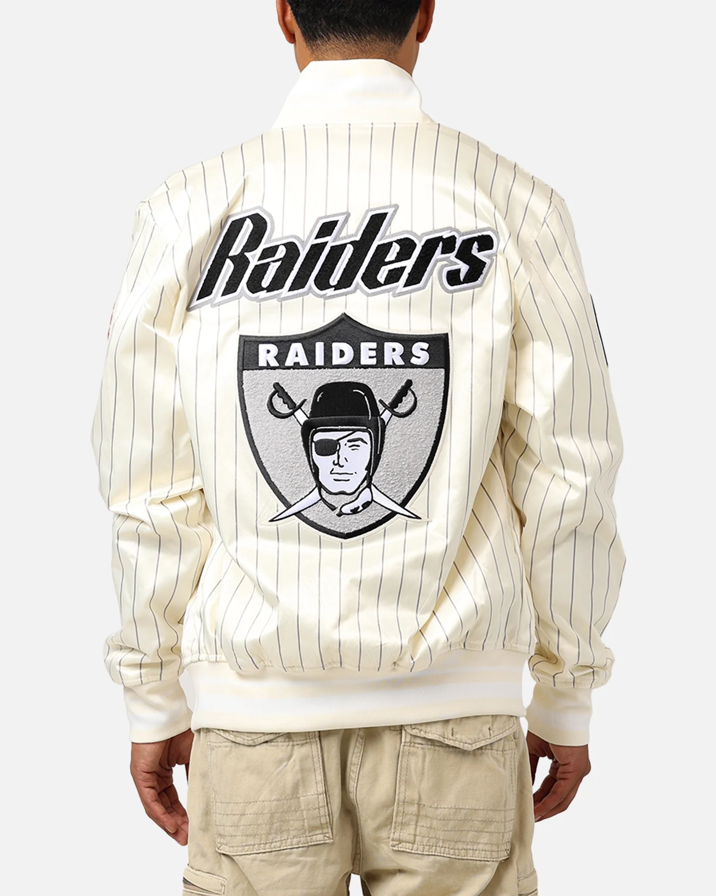 Pro Standard Las Vegas Raiders Pinstripe Satin Jacket Eggshell/Yellow