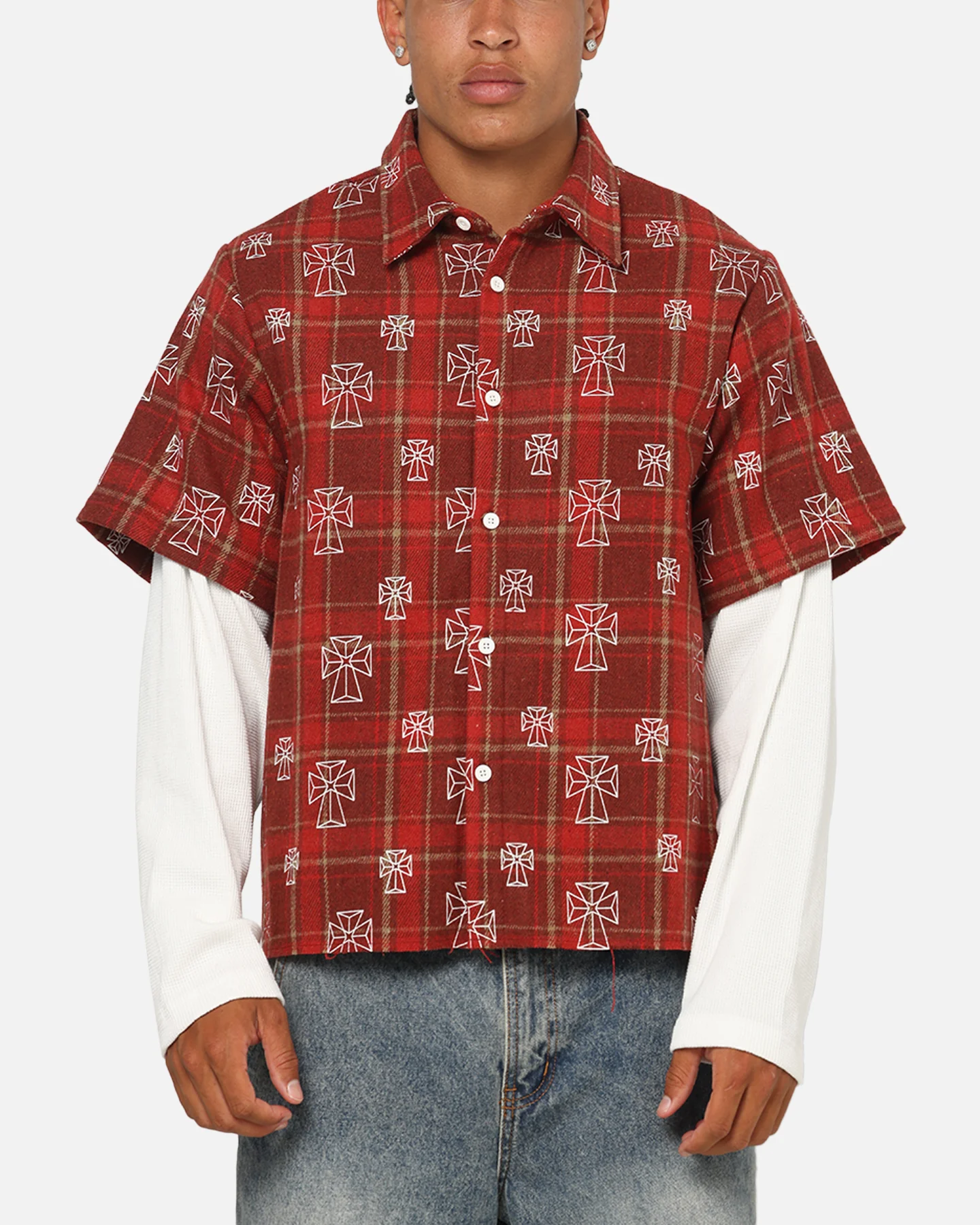 Saint Morta Sanctuary Layered Button Up Shirt Red