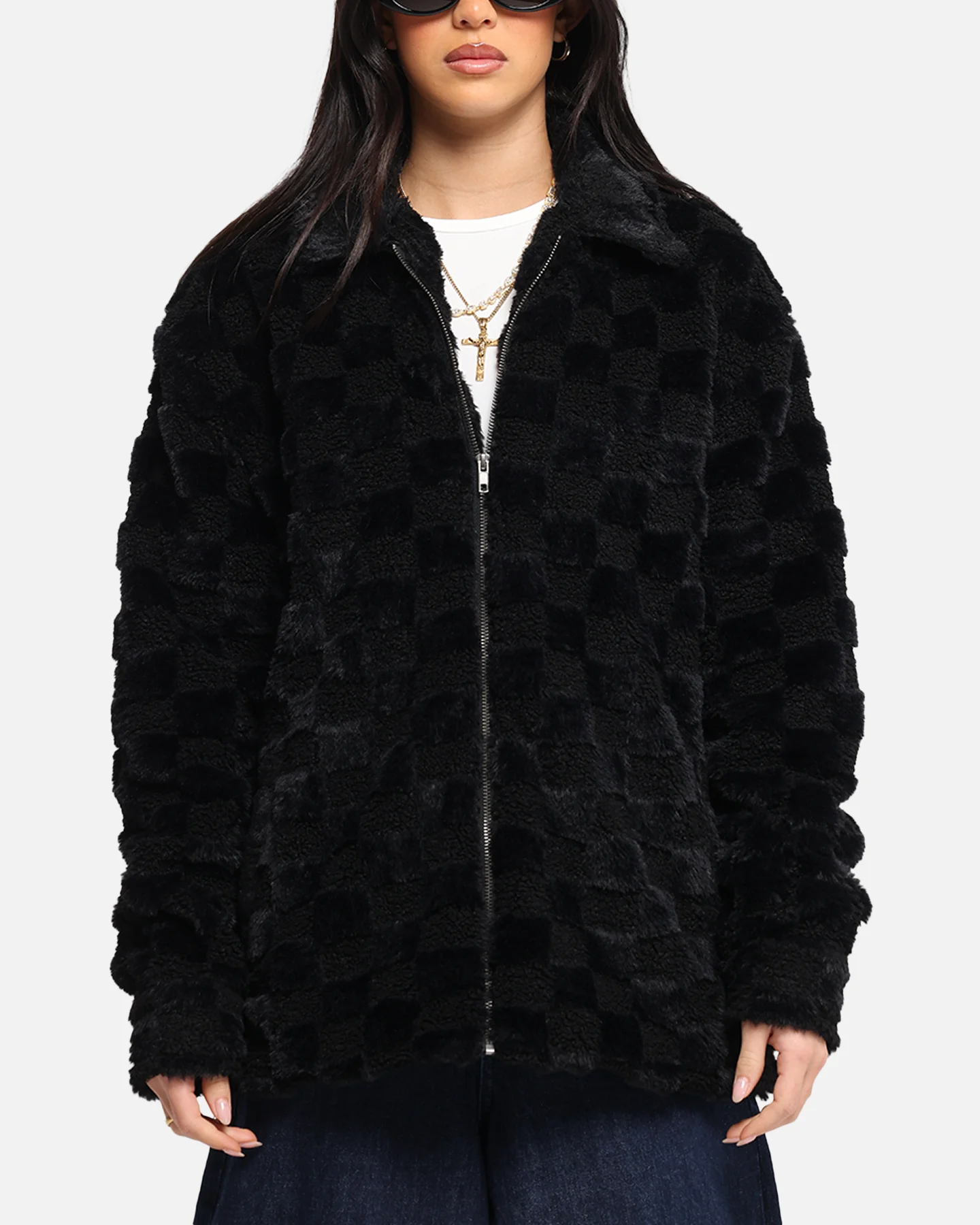XXIII Checkerboard Fur Jacket Black