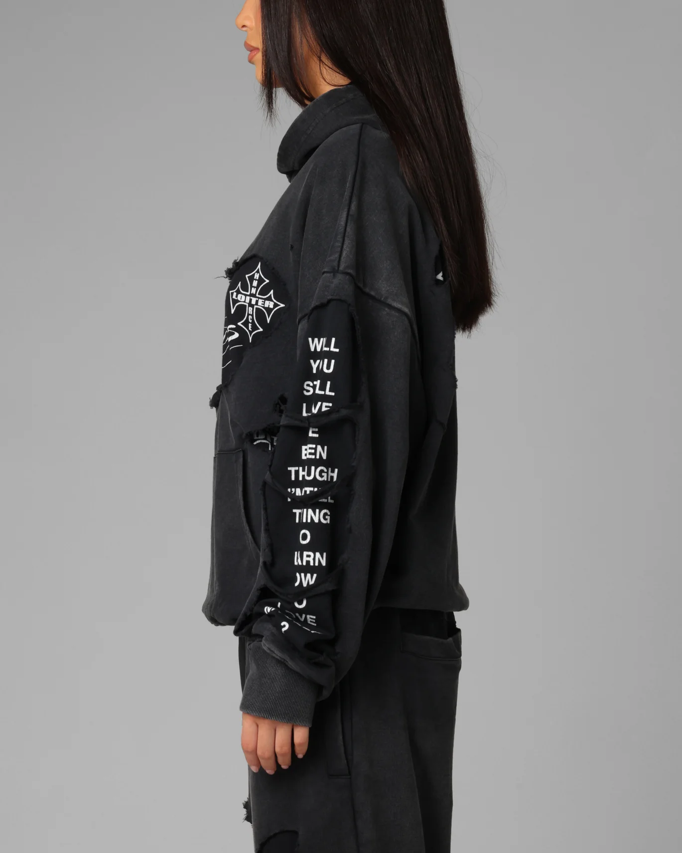 Loiter Destruction Hoodie Black