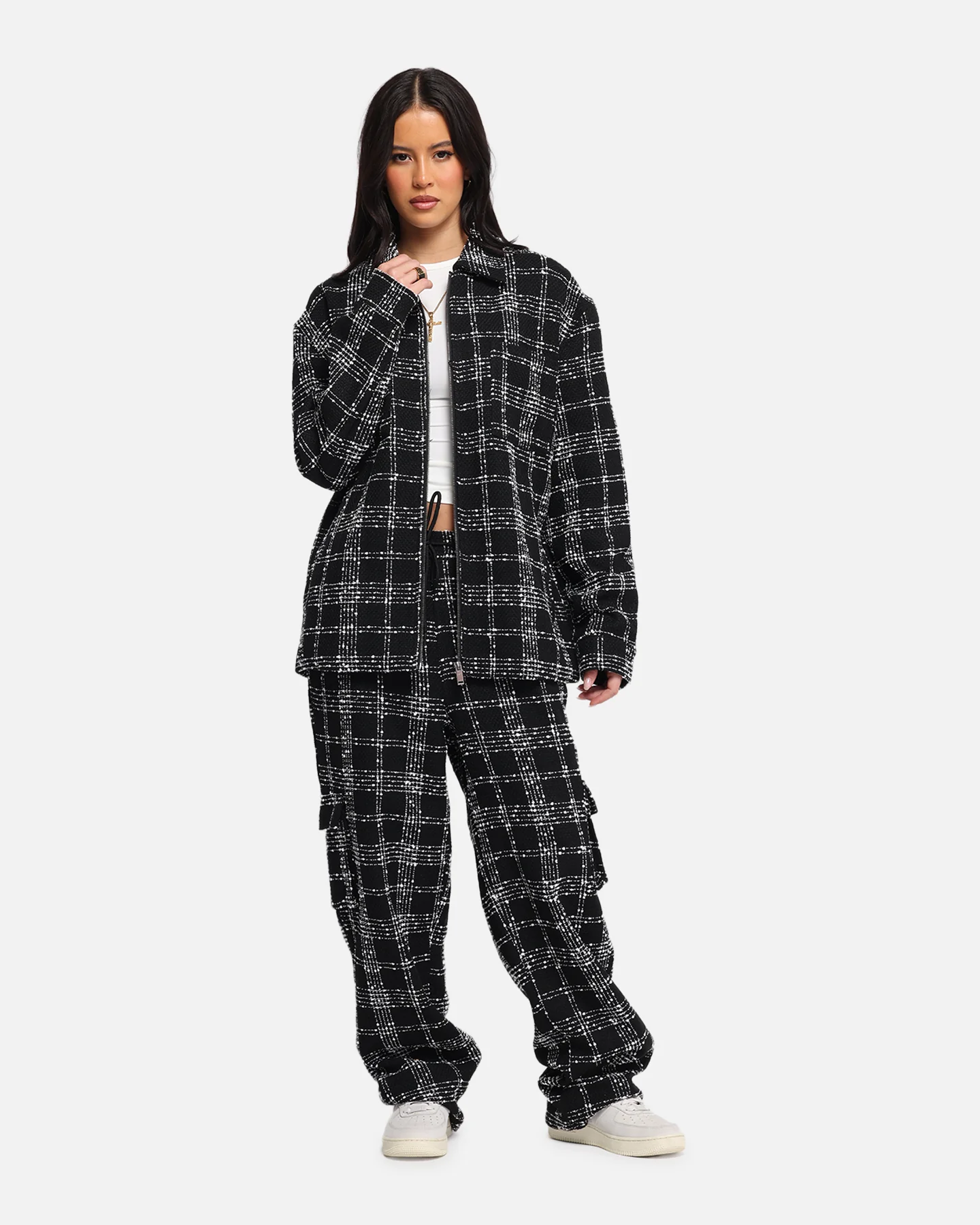 XXIII Boucle Tweed Zip Jacket Black/White