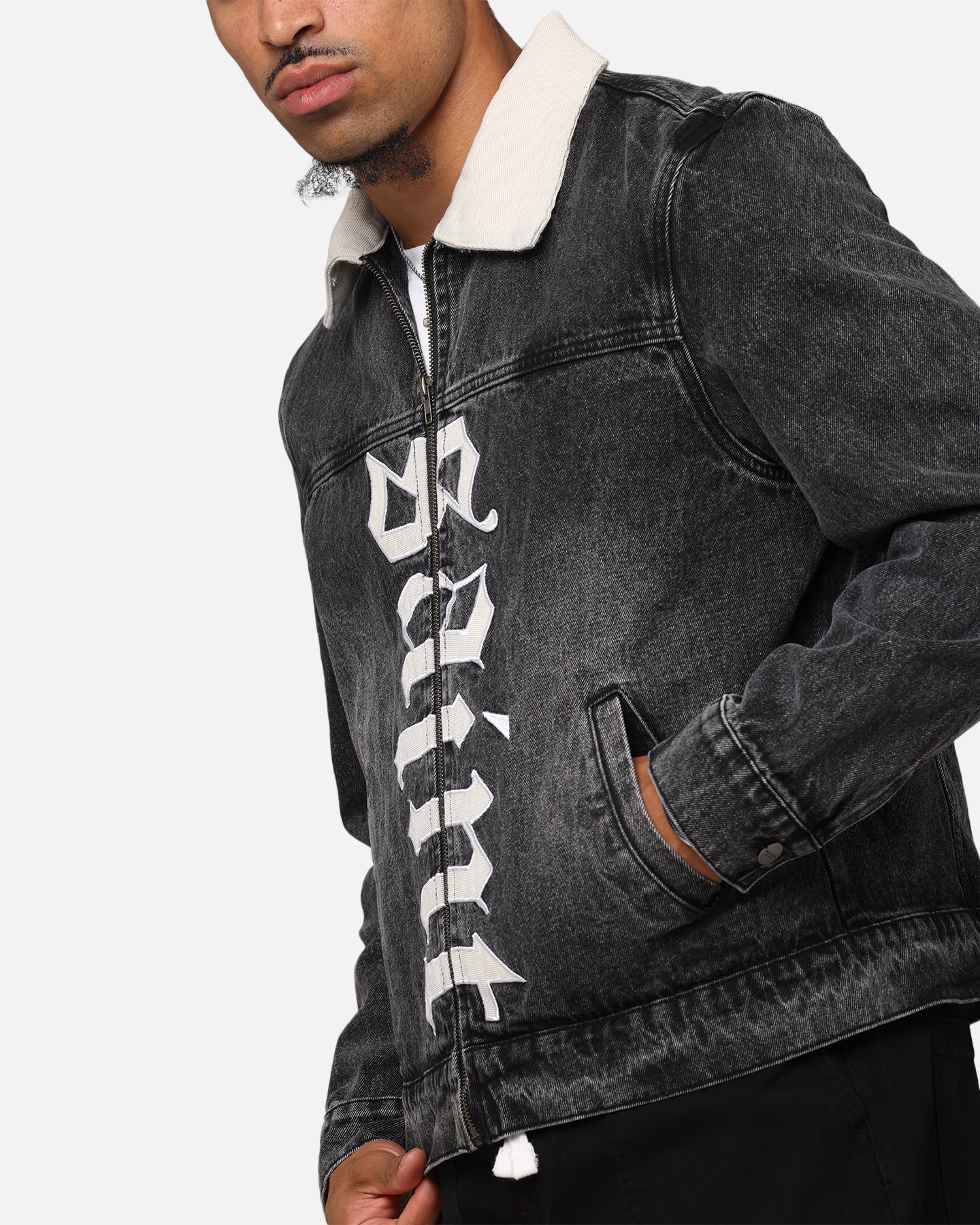 Saint Morta Gothic Distressed Denim Jacket Black Shadow