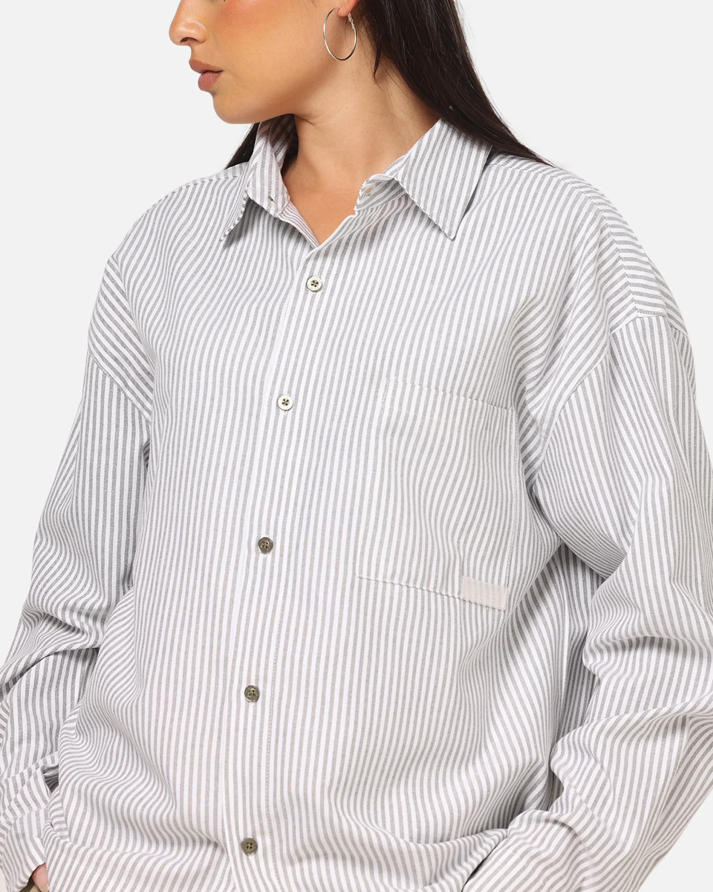 Carre Oxford Stripe Long Sleeve Button Up Shirt White/Green