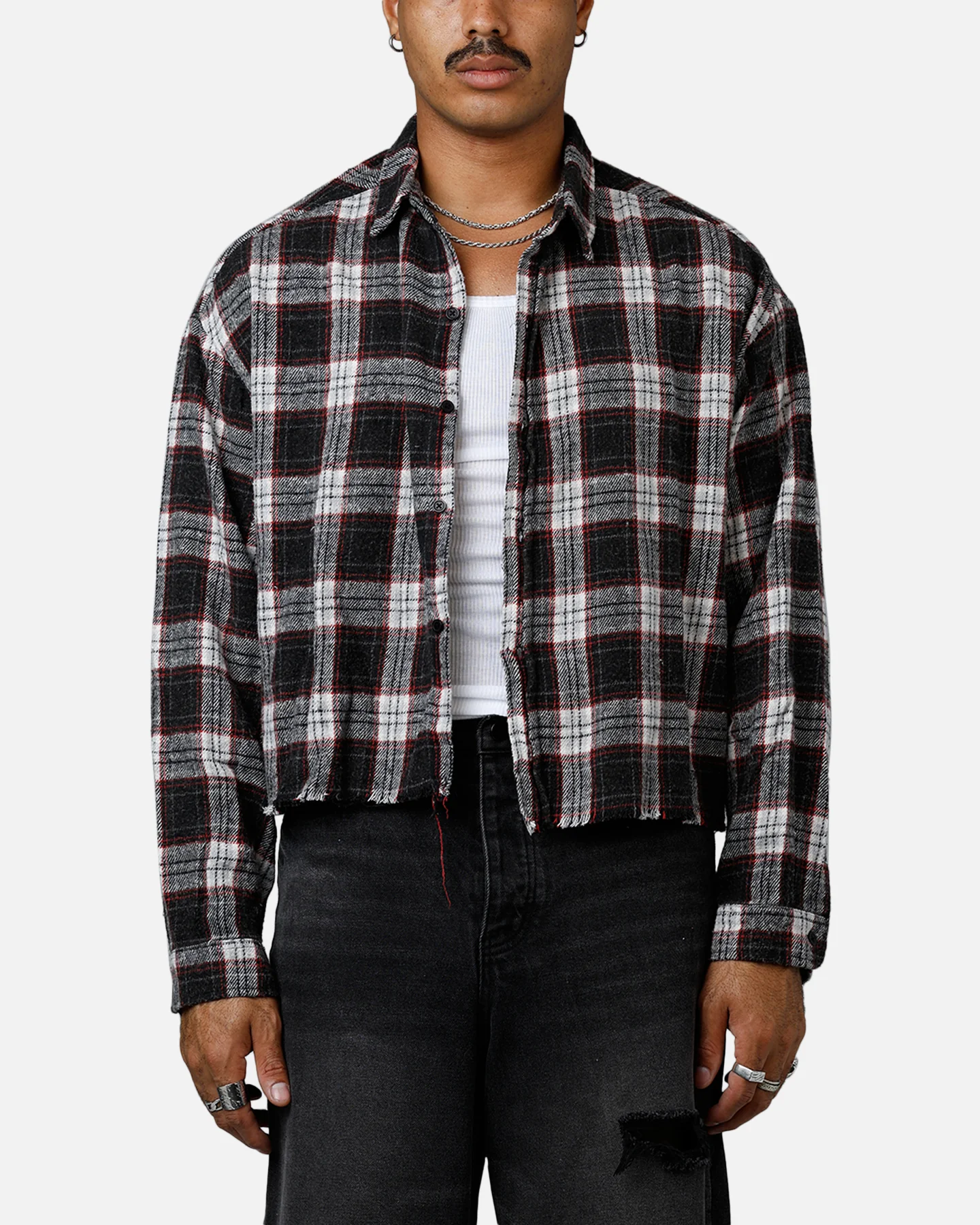 MNML Washed Cropped Flannel Shirt Black/White