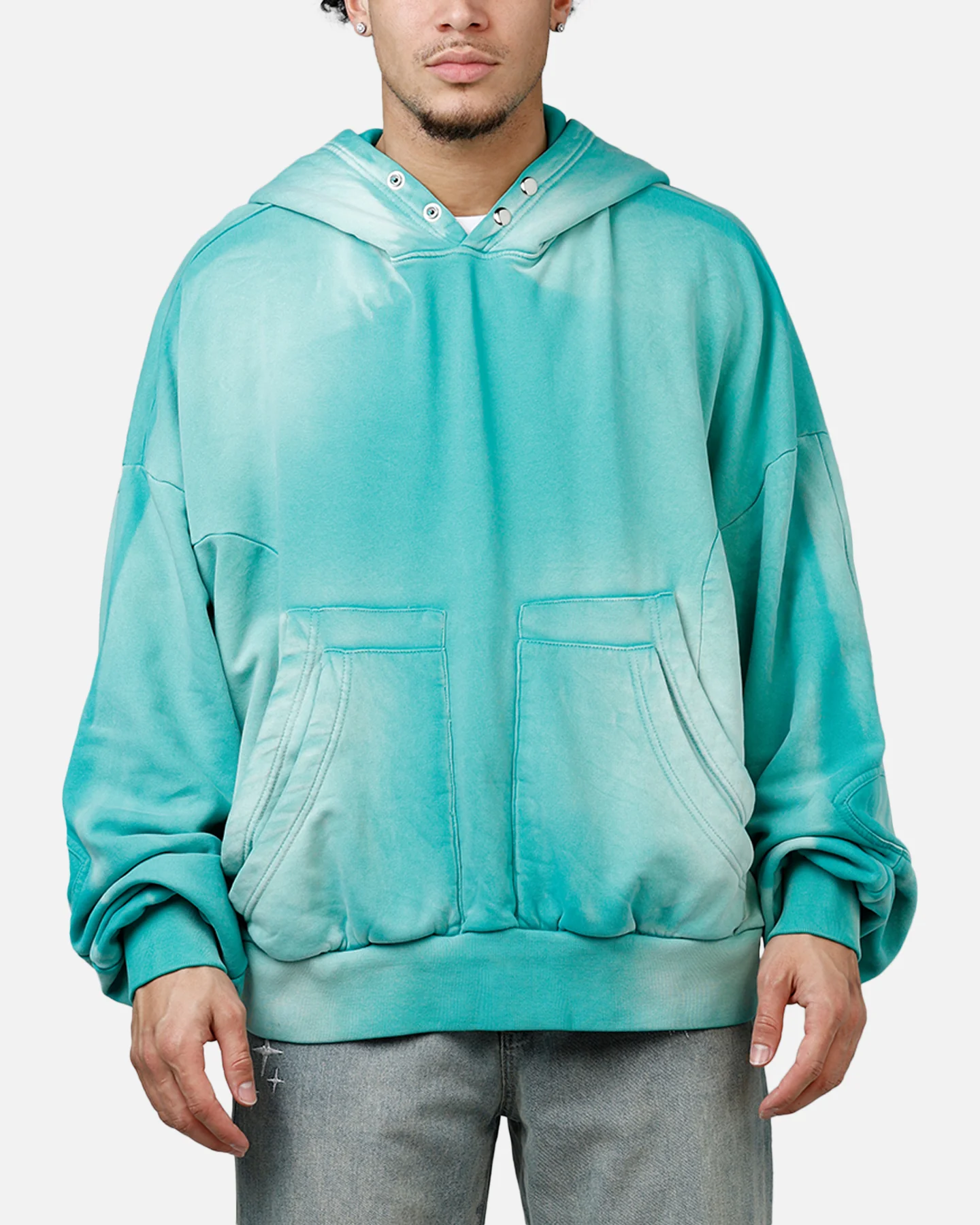 MNML Double Pouch Sprayed Hoodie Green