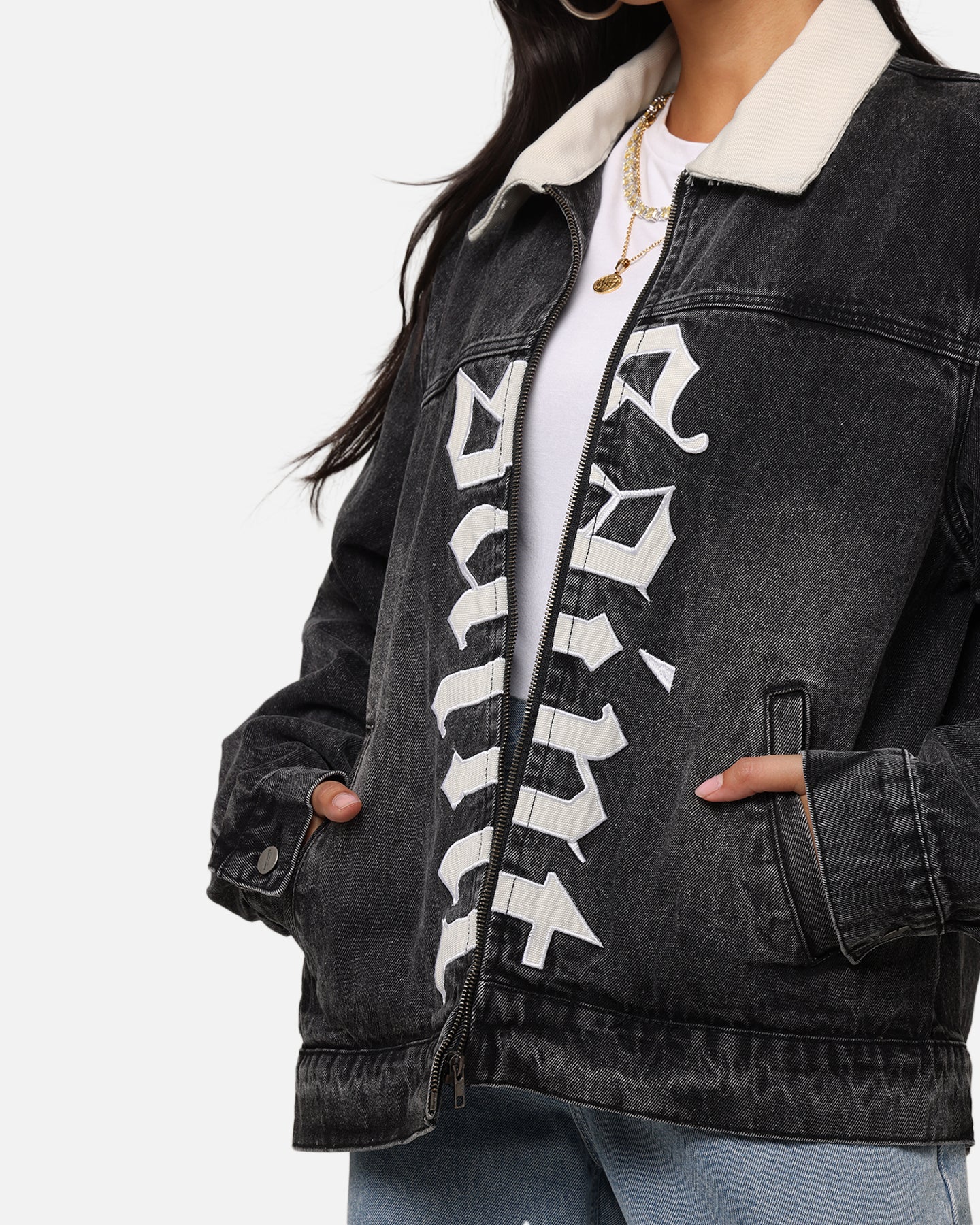 Saint Morta Gothic Distressed Denim Jacket Black Shadow