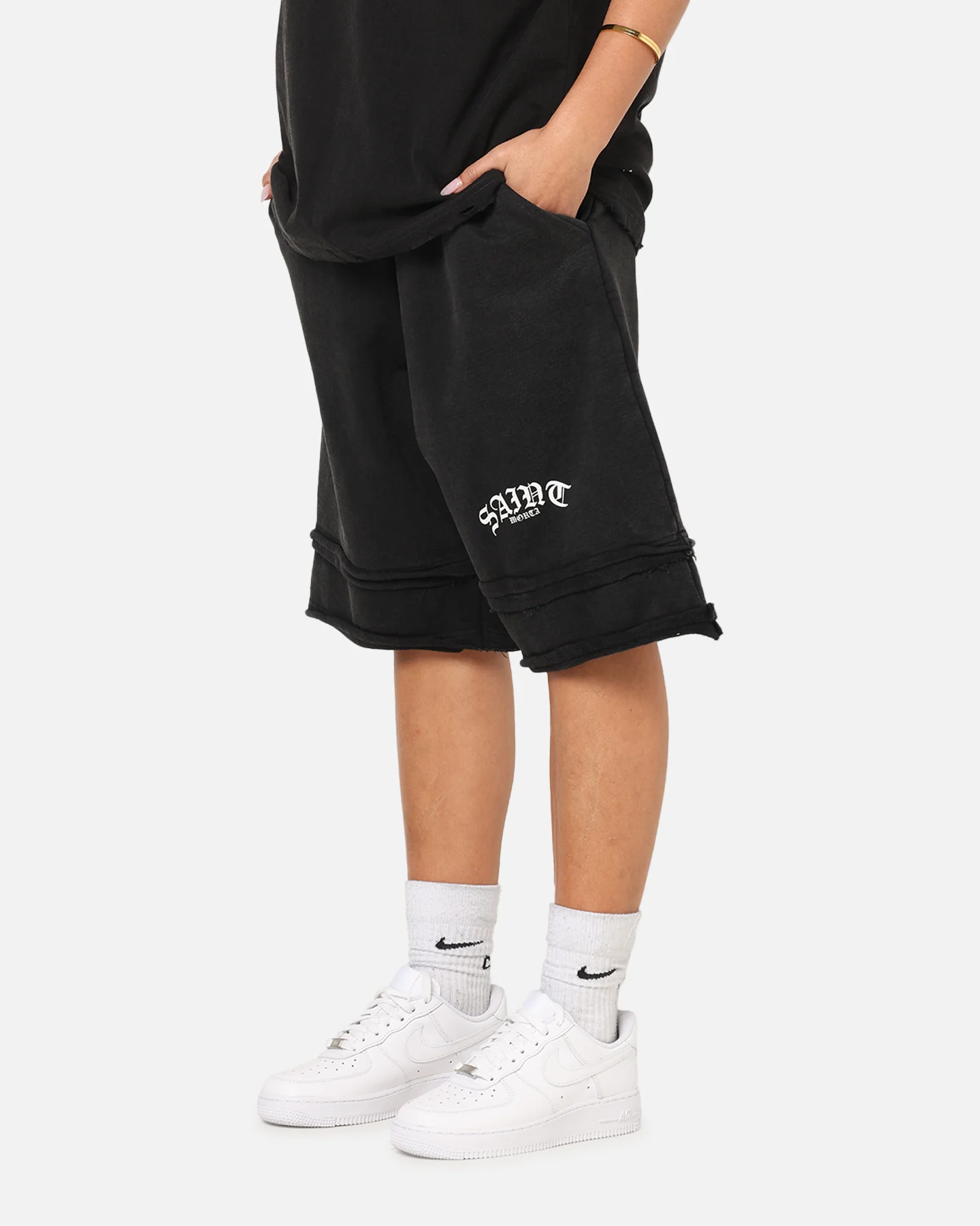 Saint Morta Gothic Layered Sweat Shorts Black