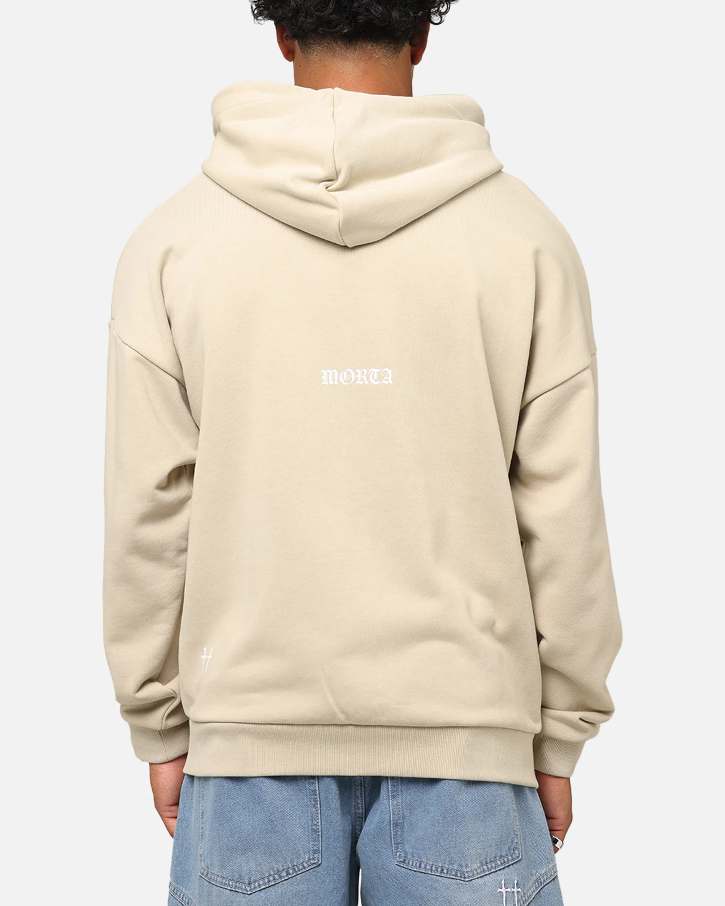 Saint Morta Gothic Distressed Zip Hoodie Stone