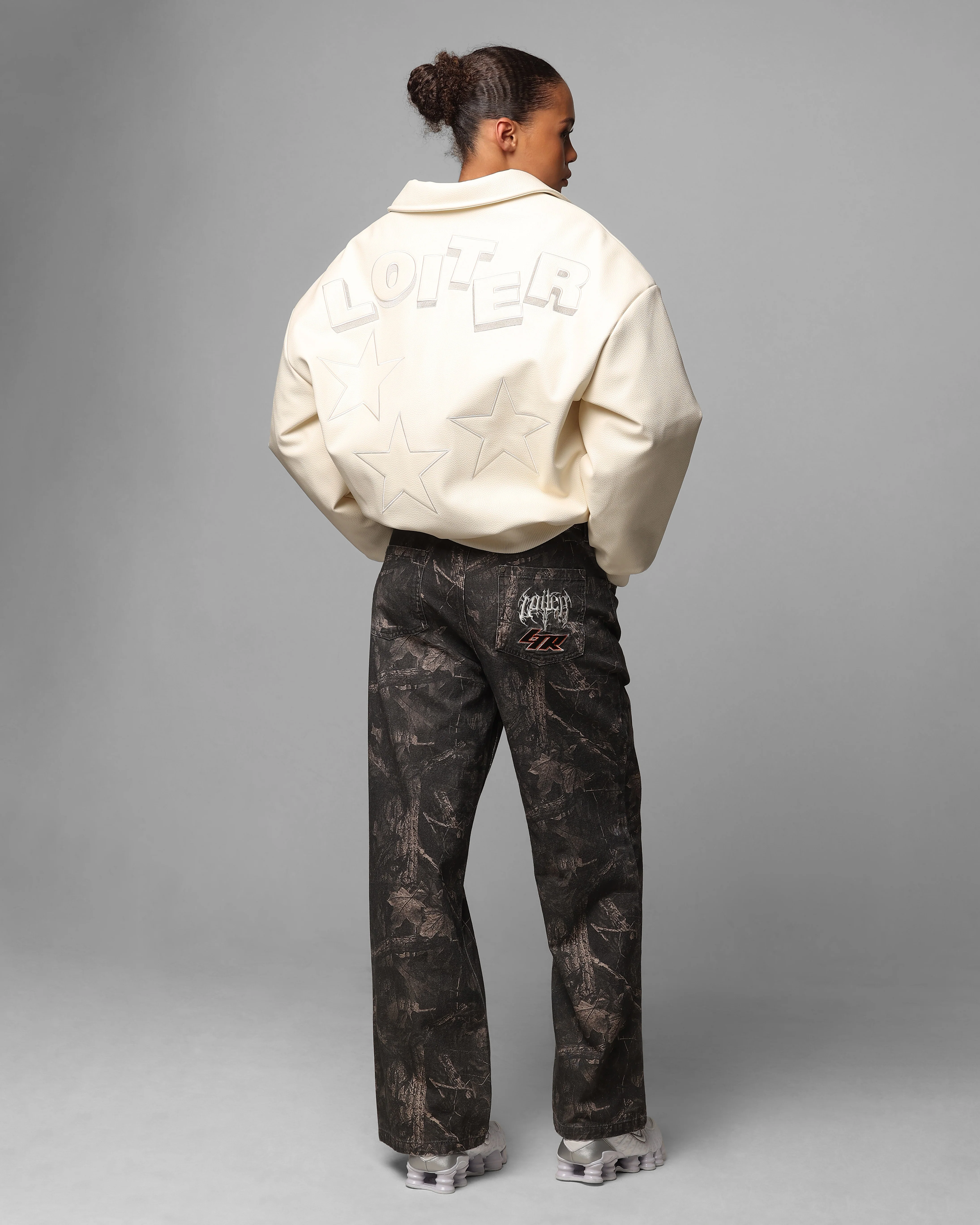 Loiter Solar Vegan Leather Varsity Jacket Beige