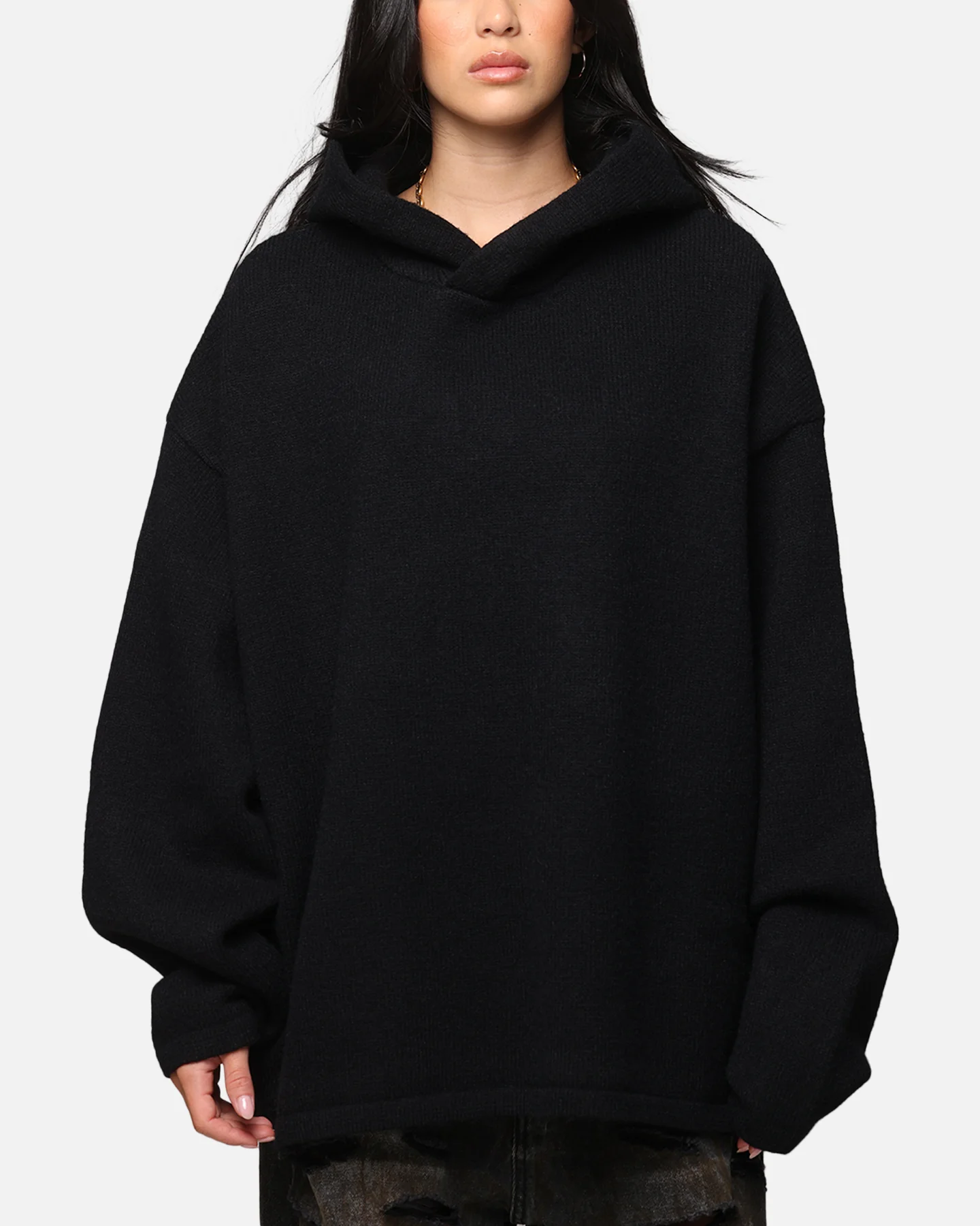 MNML Tonal Grain Knitted Hoodie Black