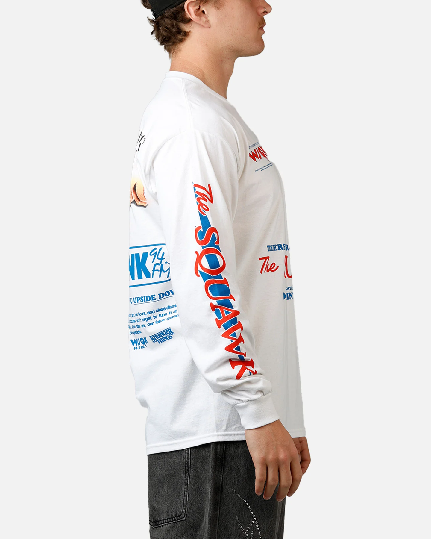 73Studio X Stranger Things The Squawk Long Sleeve T-Shirt White